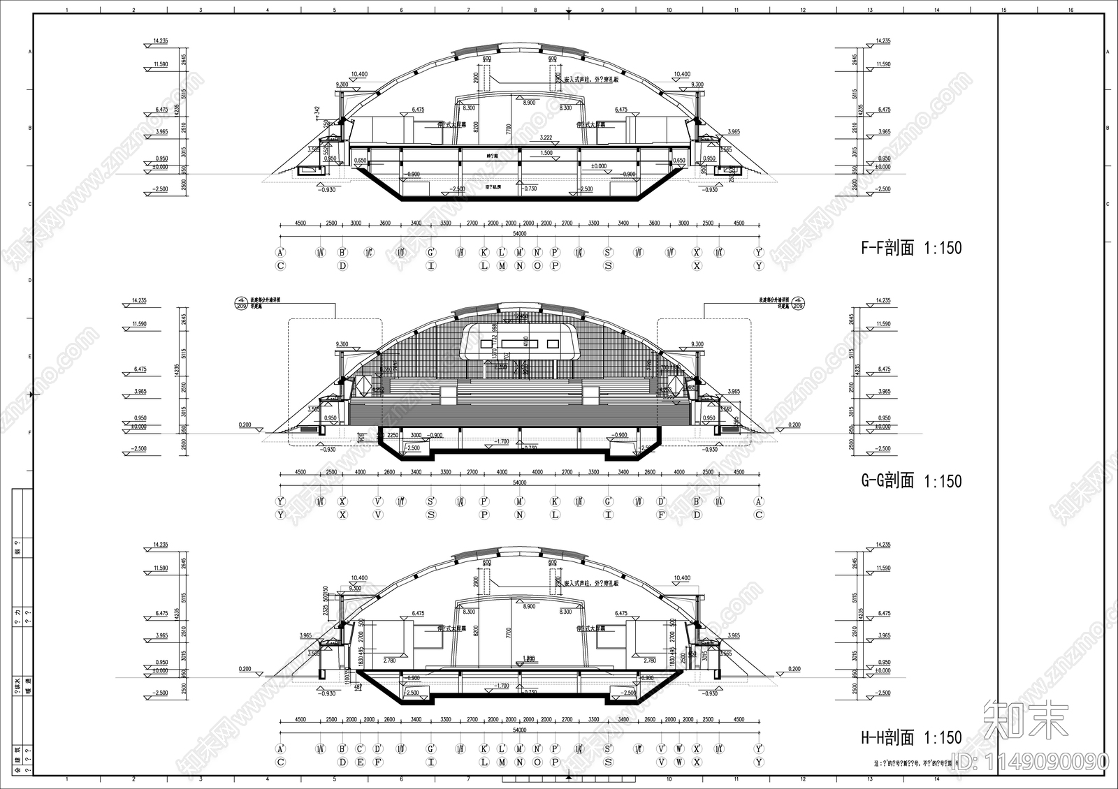 某高校大礼堂建筑cad施工图下载【ID:1149090090】