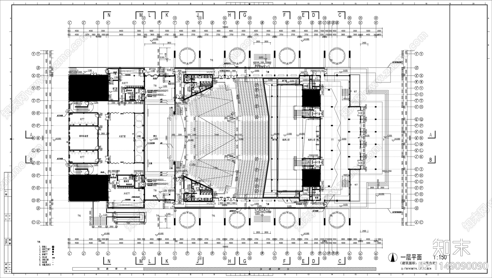 某高校大礼堂建筑cad施工图下载【ID:1149090090】