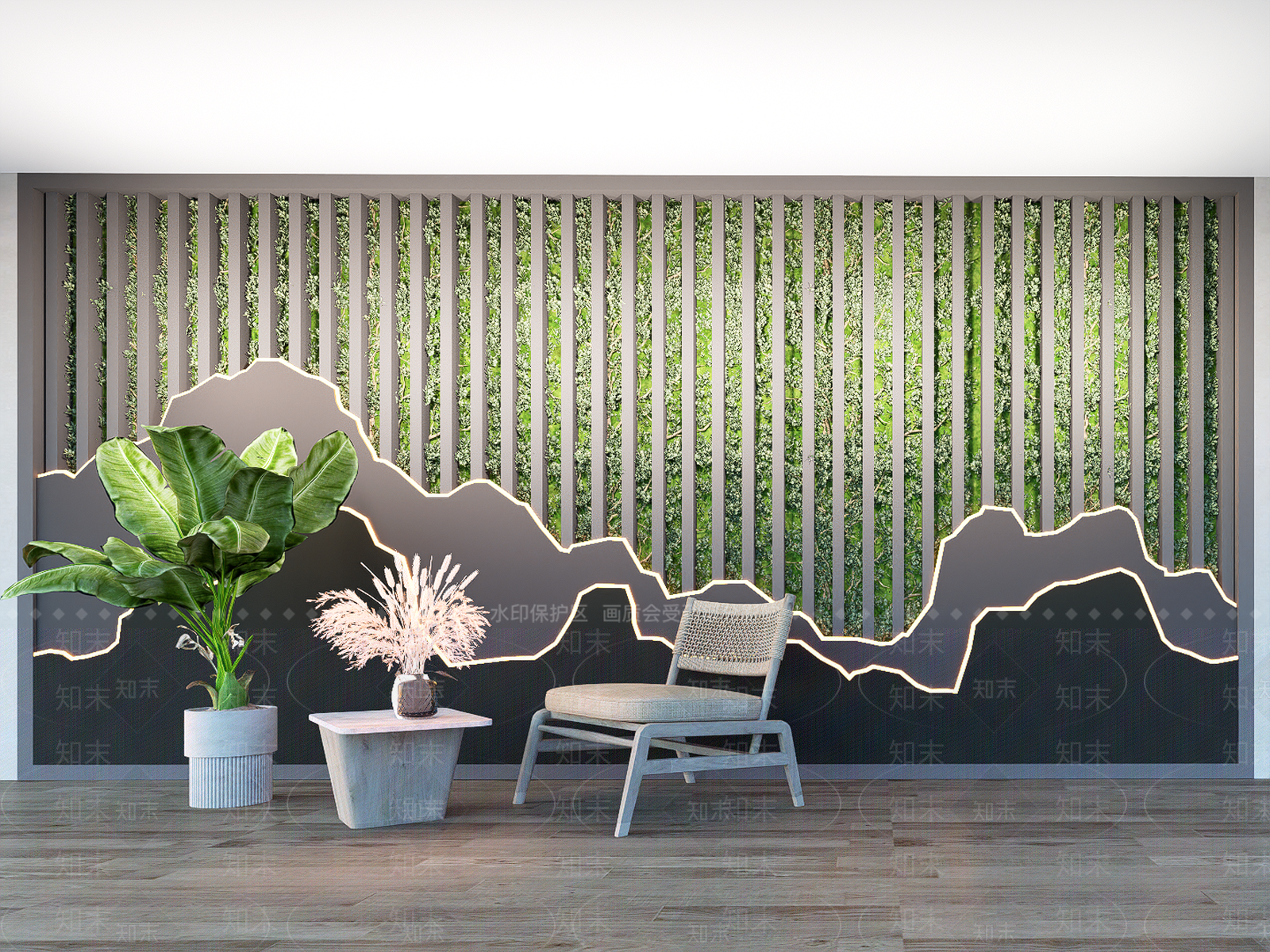 新中式植物背景墙SU模型下载【ID:1149099010】