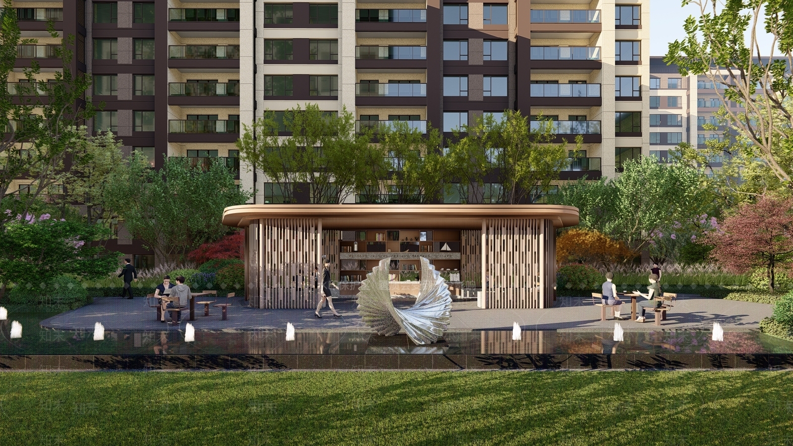 现代小区廊架景观SU模型下载【ID:1149099856】