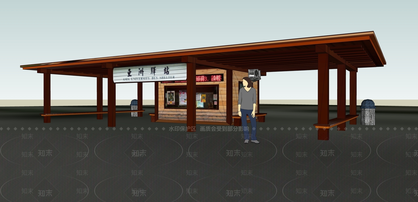 中式公交站台SU模型下载【ID:1149103474】