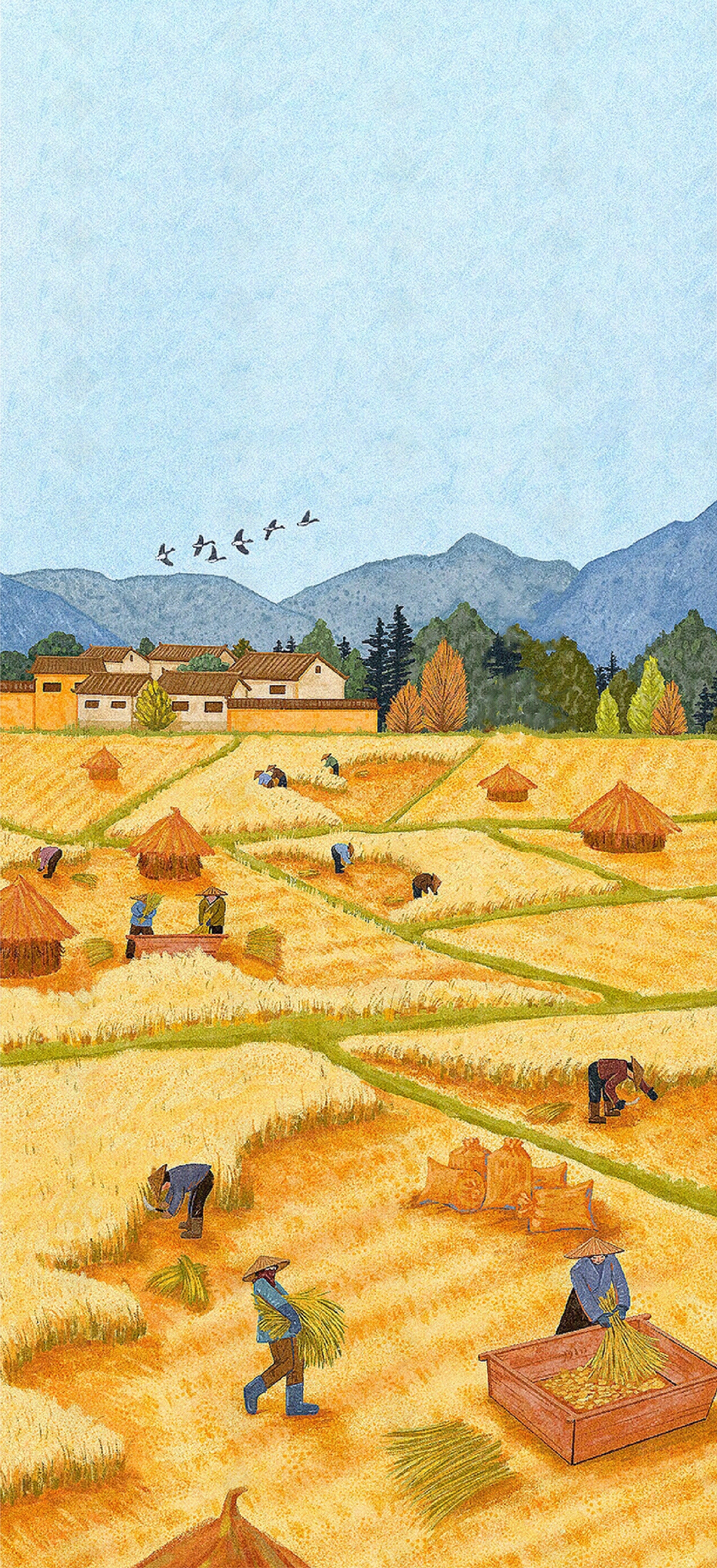 田园丰收手绘装饰画贴图下载【ID:1149103644】