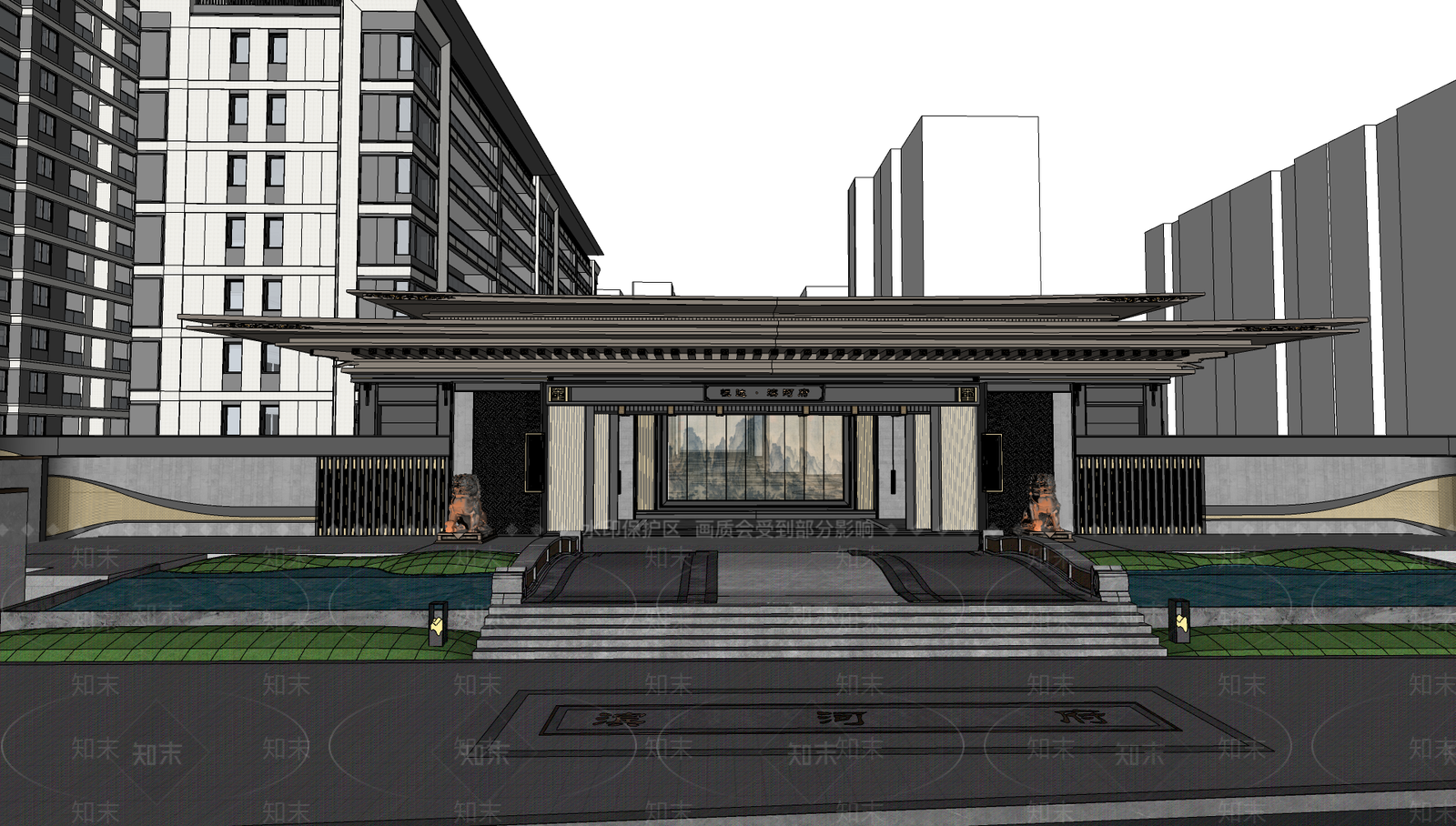 新中式示范区入口大门SU模型下载【ID:1149105667】