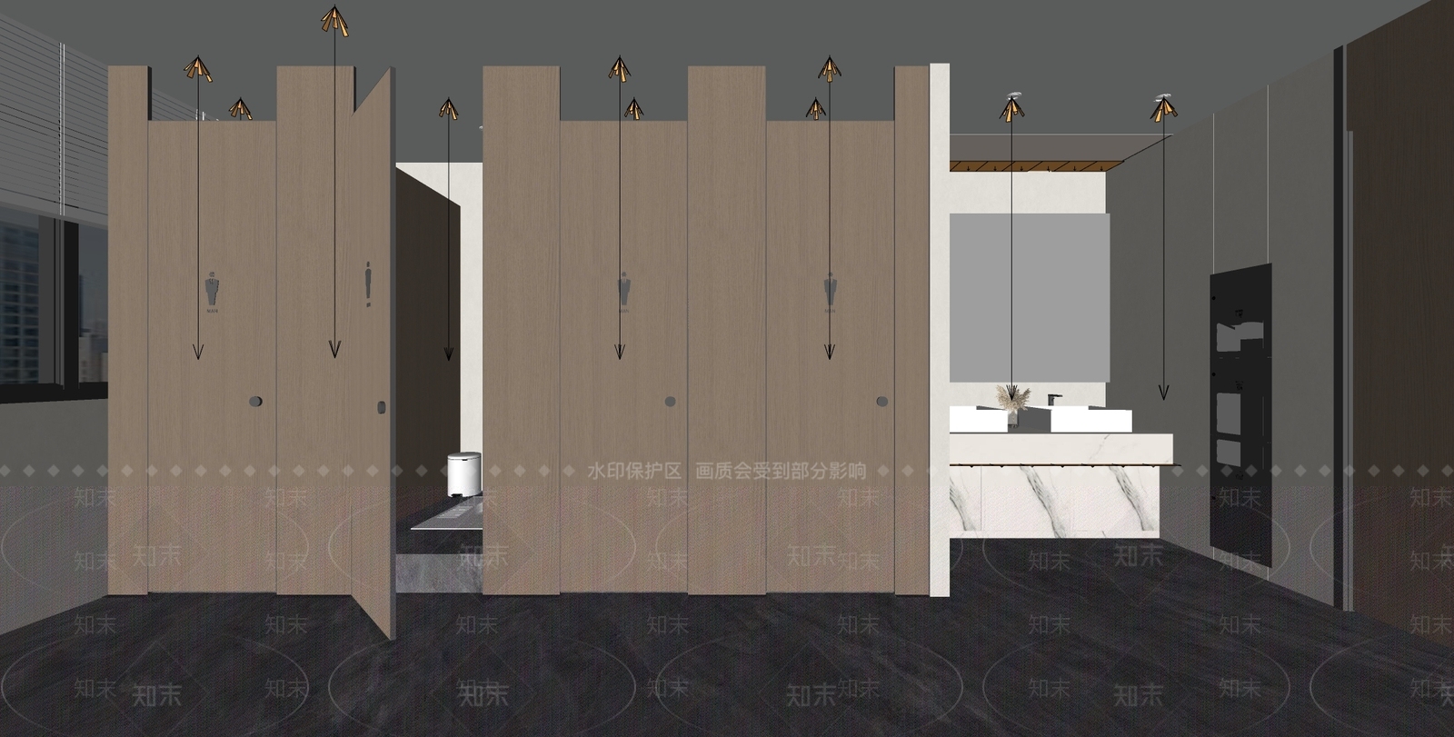 万达现代商场公共卫生间SU模型下载【ID:1149106810】