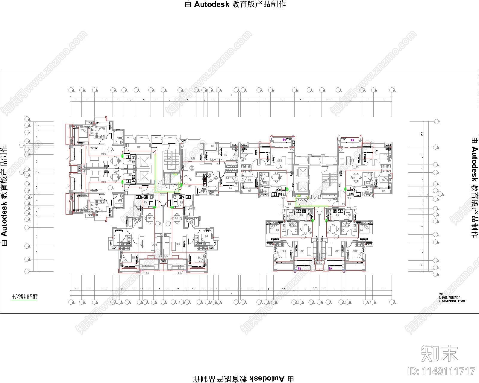 高层住宅楼电气弱电智能化cad施工图下载【ID:1149111717】