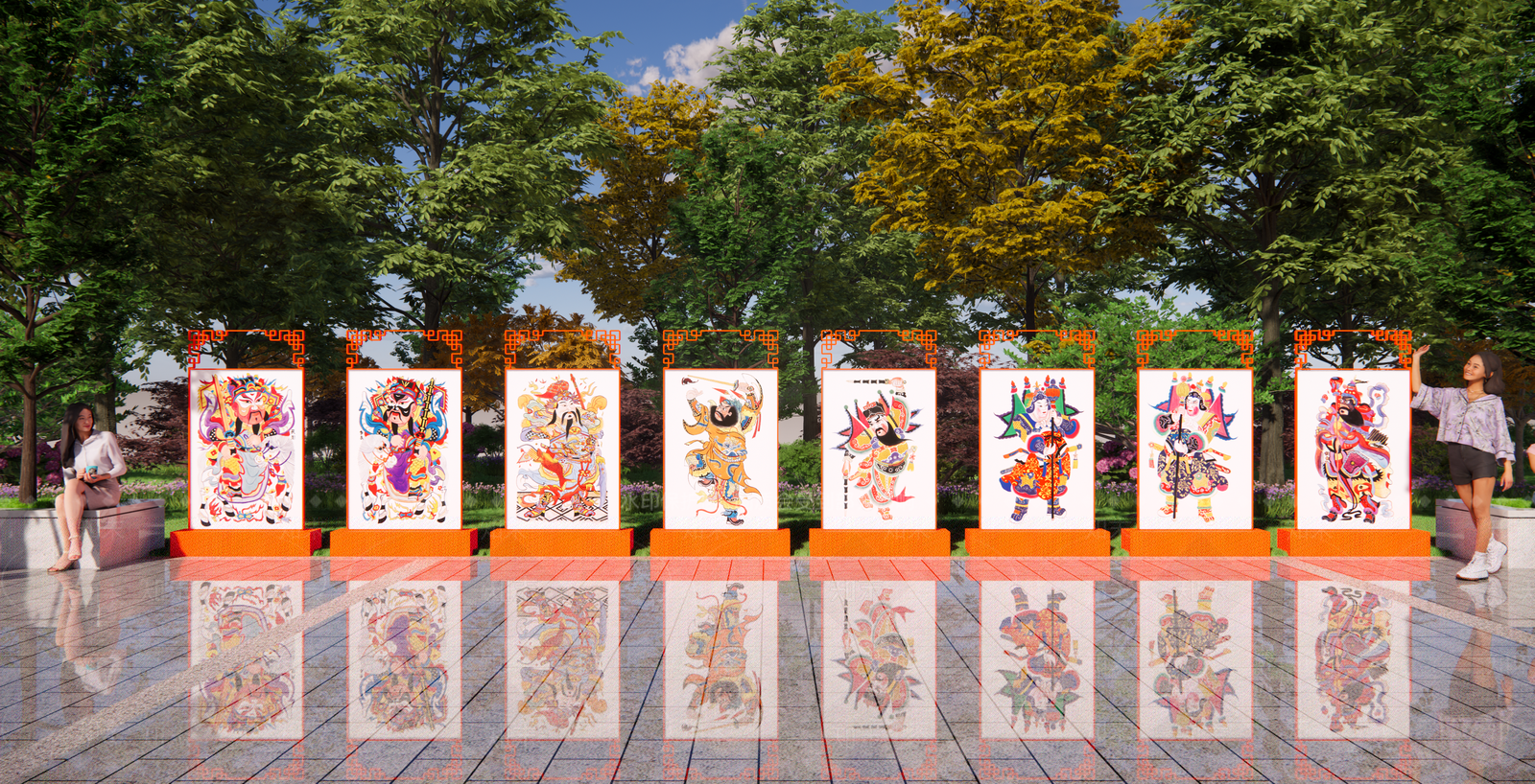 现代门神年画人物雕塑小品SU模型下载【ID:1149113448】