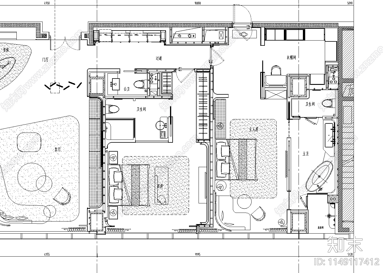 公寓室内装修cad施工图下载【ID:1149117412】