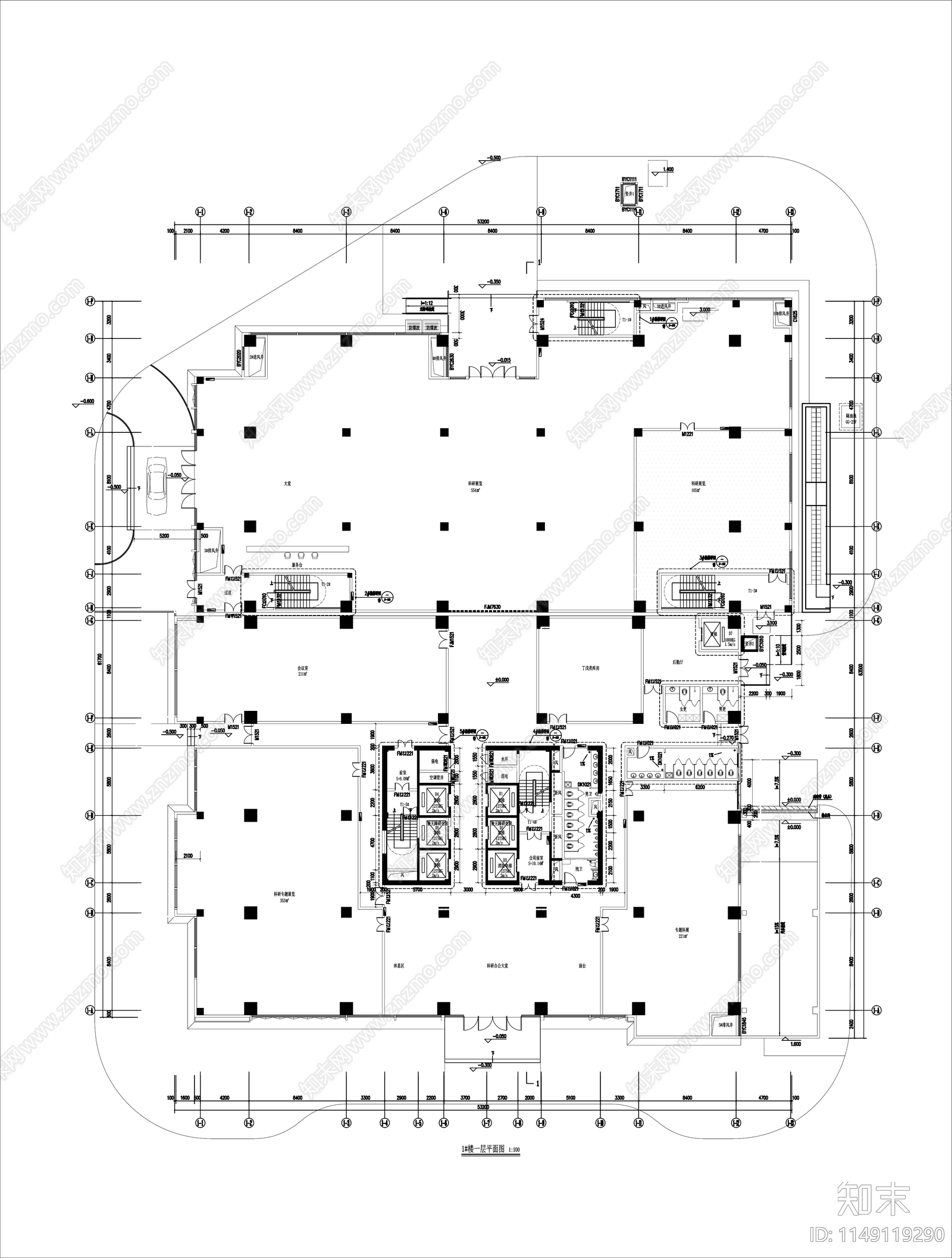 科技园办公室室内cad施工图下载【ID:1149119290】