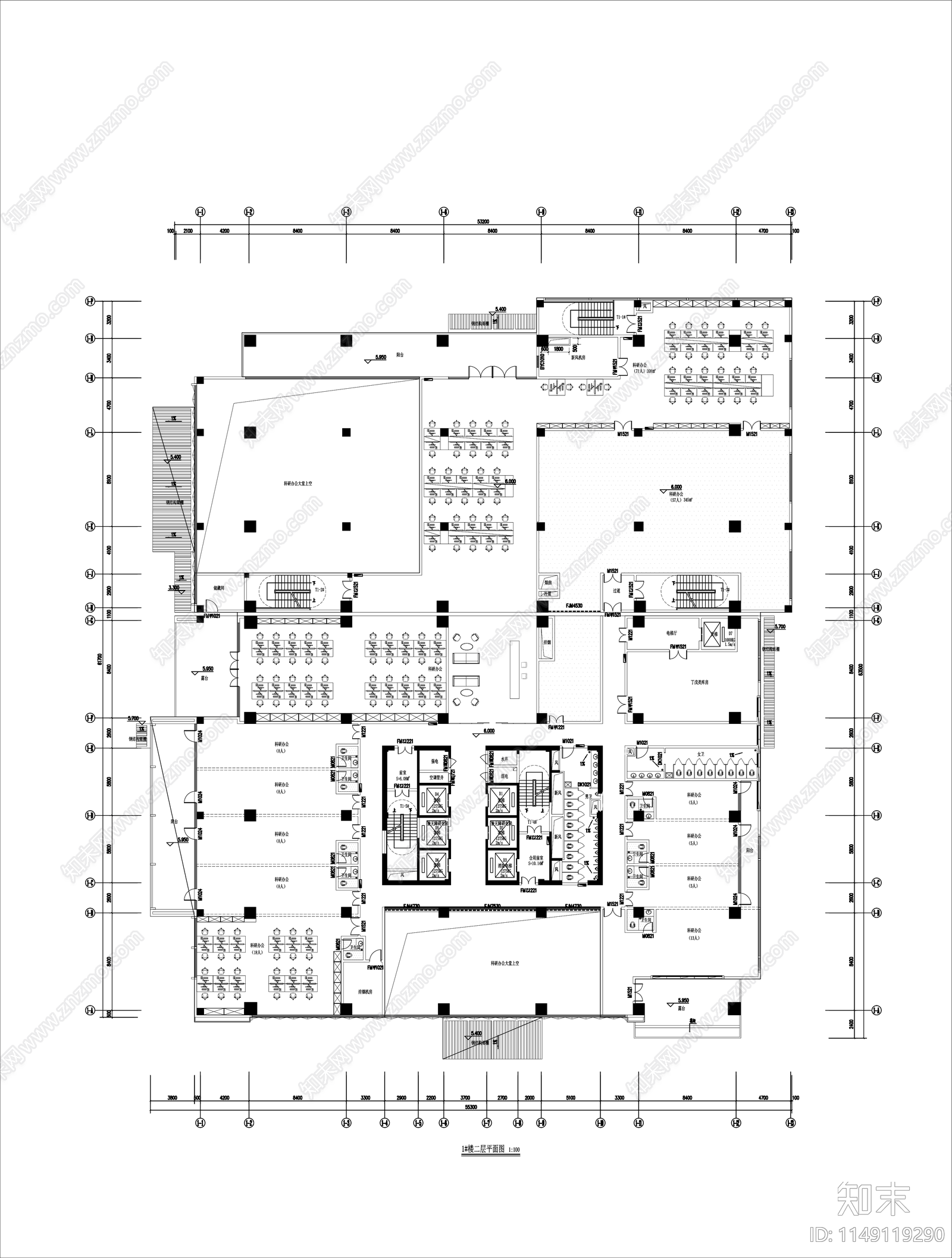 科技园办公室室内cad施工图下载【ID:1149119290】