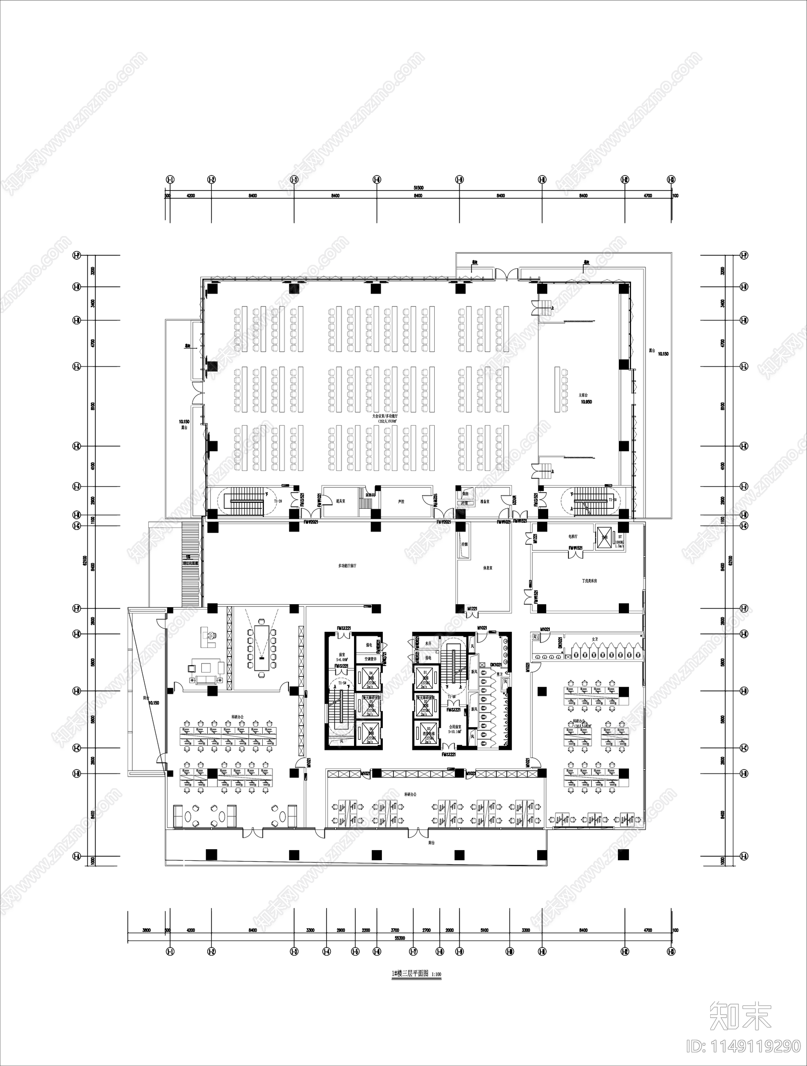 科技园办公室室内cad施工图下载【ID:1149119290】