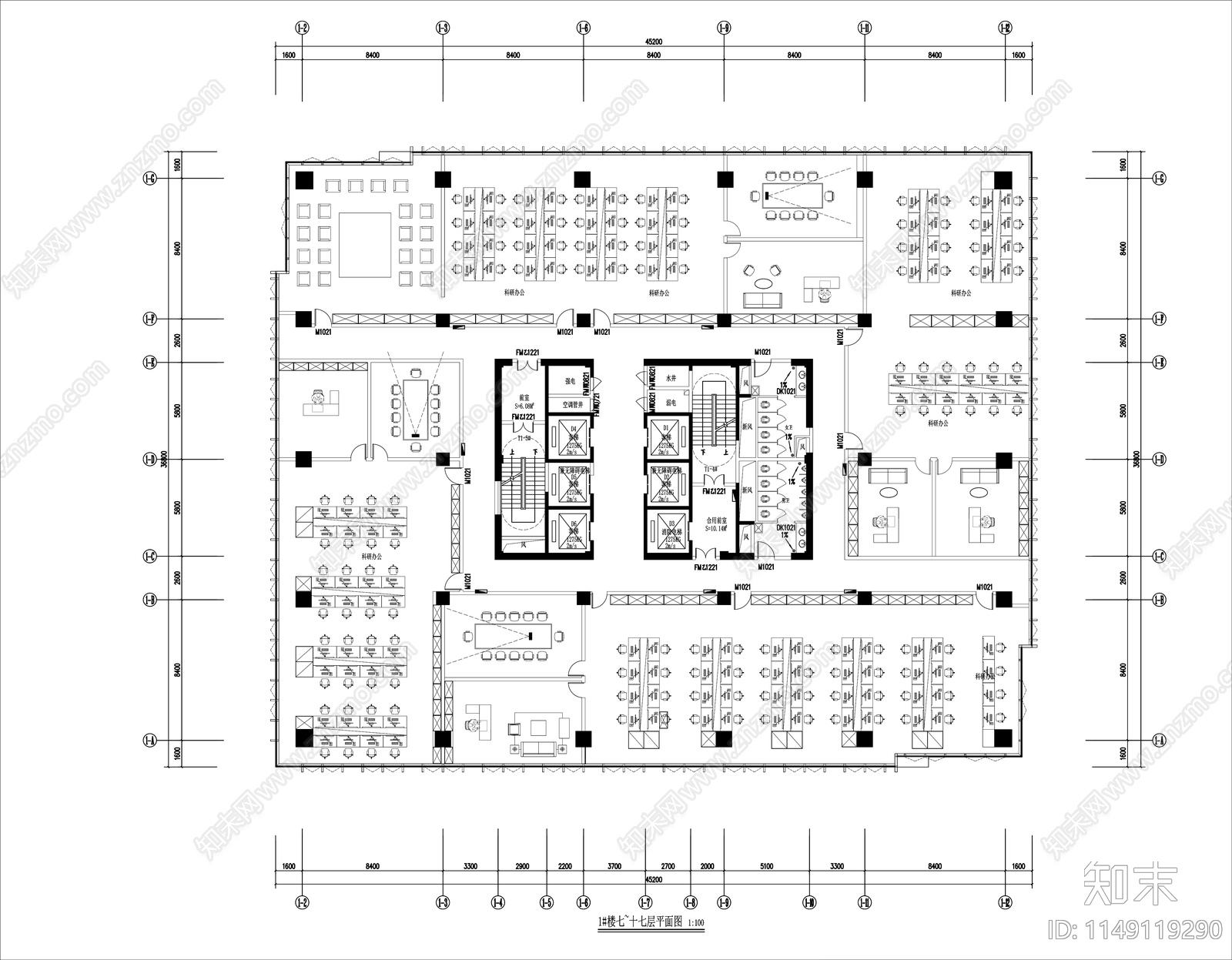 科技园办公室室内cad施工图下载【ID:1149119290】