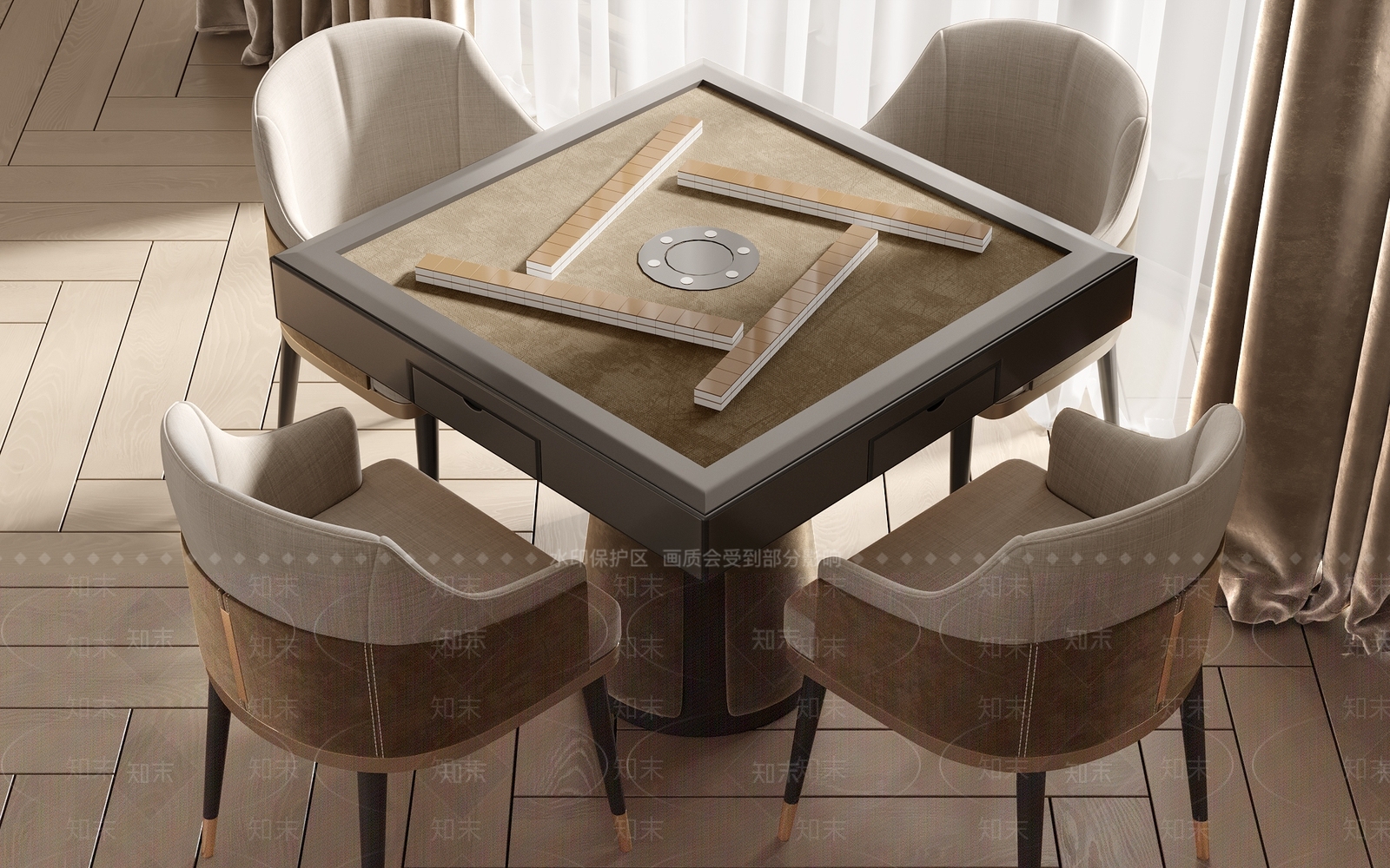 现代麻将桌椅组合3D模型下载【ID:1149122671】