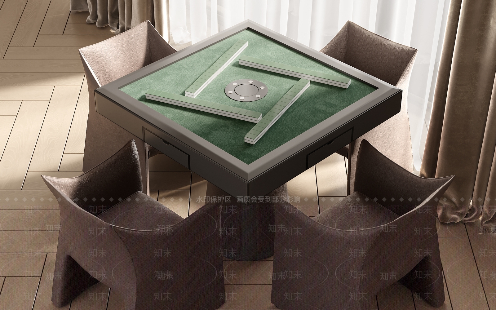 现代麻将桌椅组合3D模型下载【ID:1149123168】