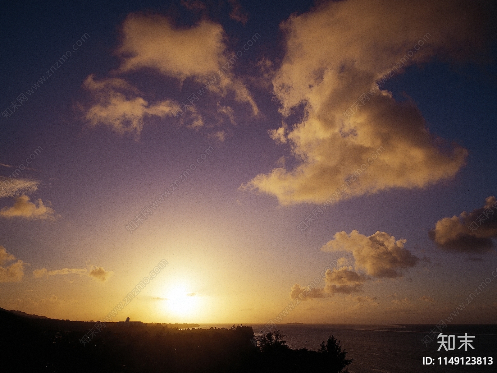 黄昏夕阳落日午后阳光蓝天白云云朵傍晚彩霞晚霞外景天空图贴图下载【ID:1149123813】