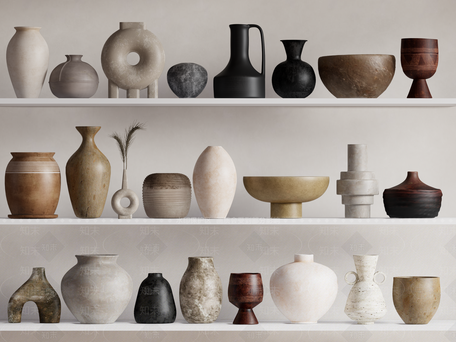 侘寂风陶瓷器皿SU模型下载【ID:1149126534】