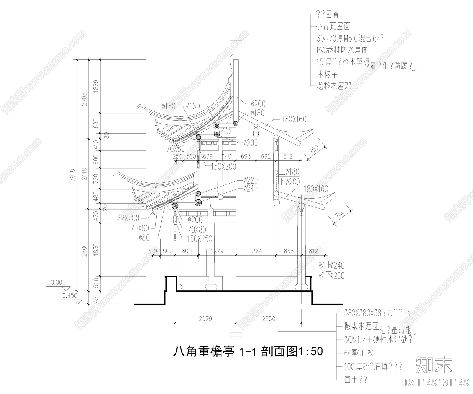 中式亭子节点详图cad施工图下载【ID:1149131149】