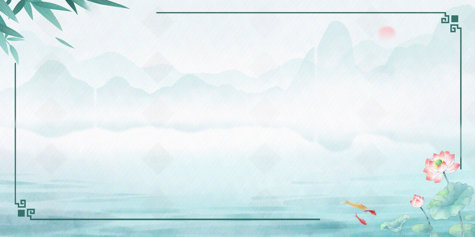 新中式国潮水边框壁纸背景贴图下载【ID:1149133302】