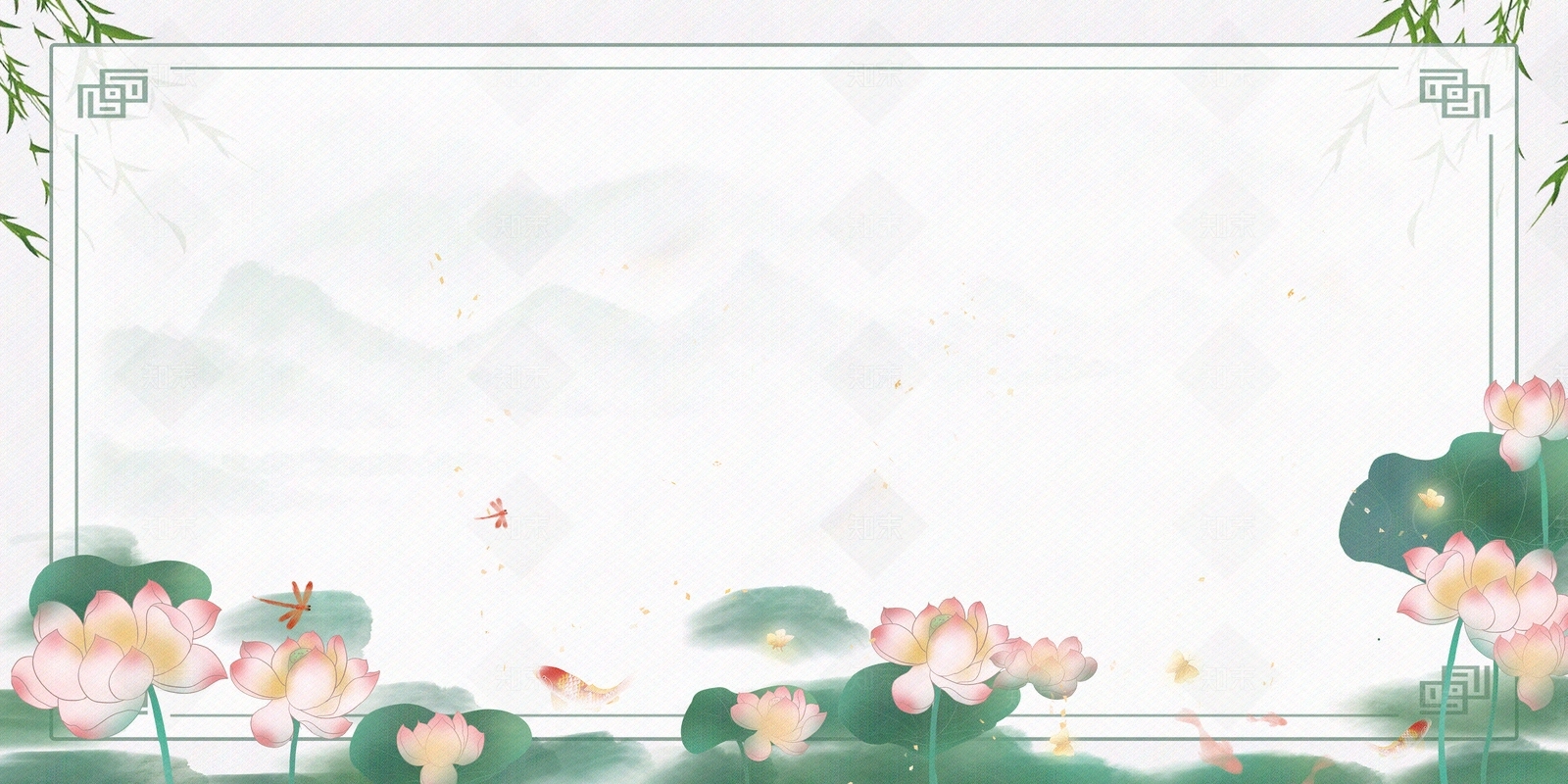 新中式国潮水边框壁纸背景贴图下载【ID:1149133374】