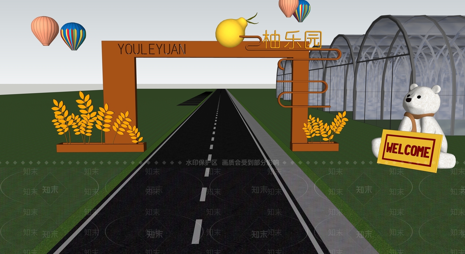 现代景区入口大门SU模型下载【ID:1149134576】