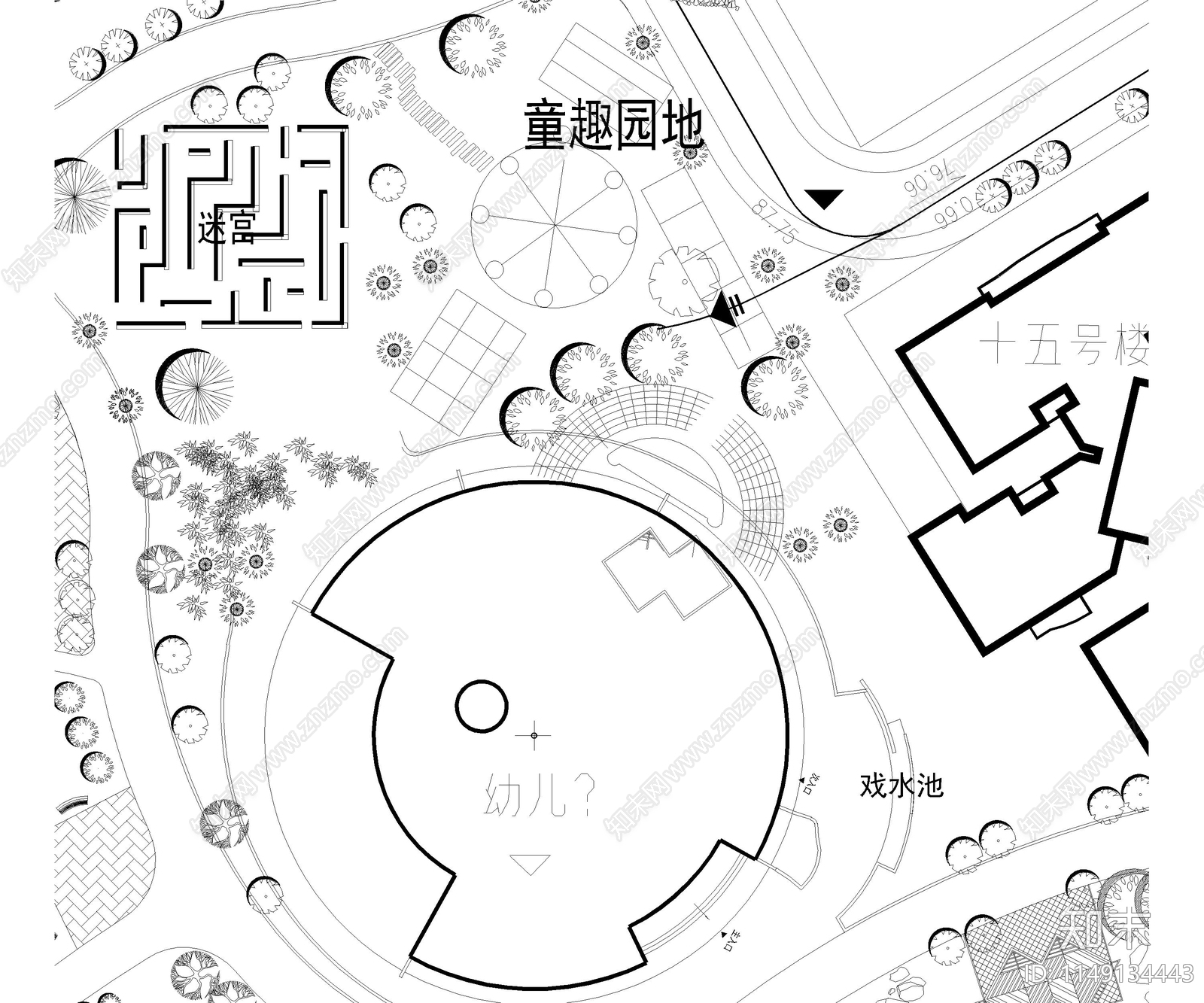 公园绿地园林景观平面cad施工图下载【ID:1149134443】