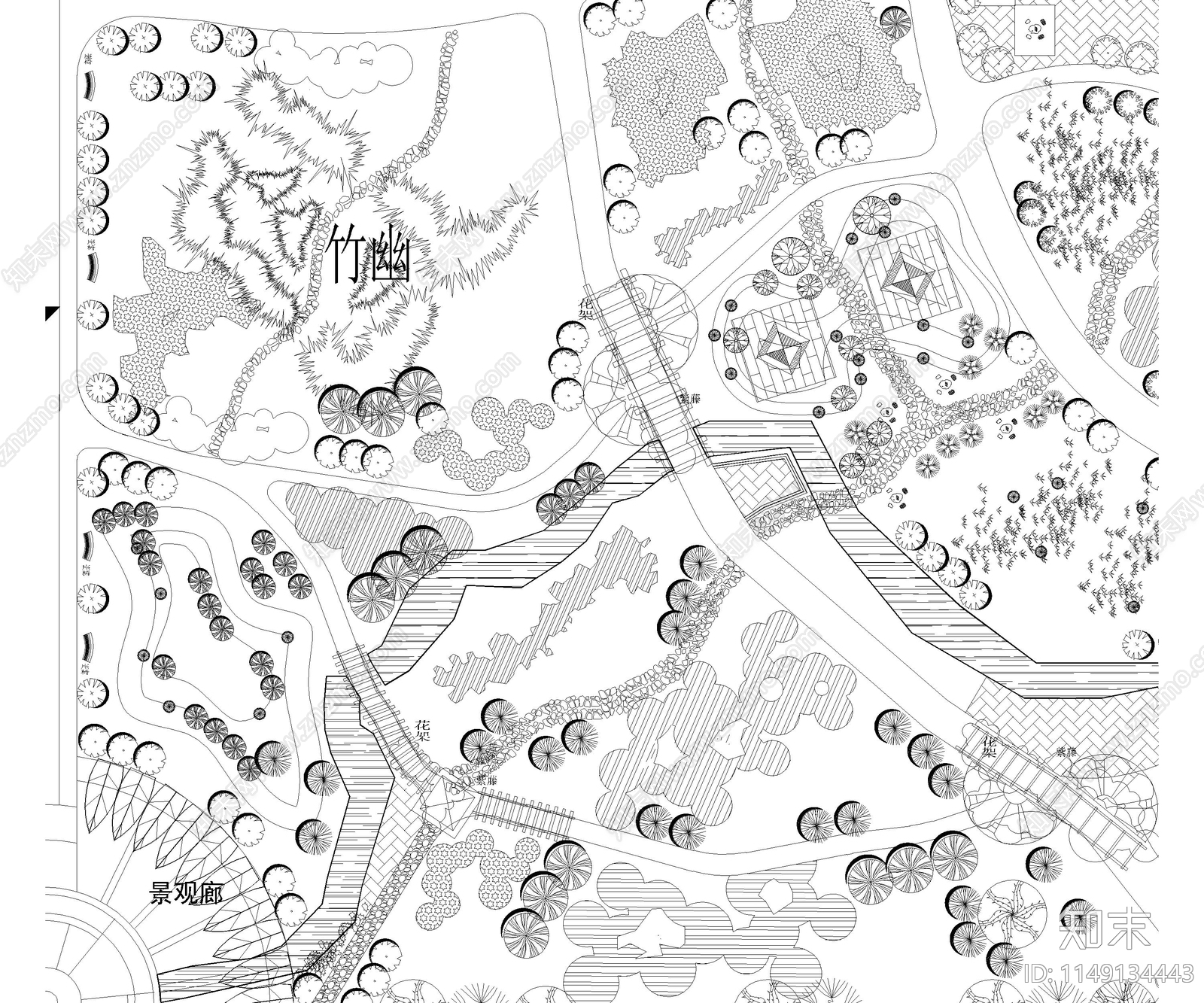 公园绿地园林景观平面cad施工图下载【ID:1149134443】
