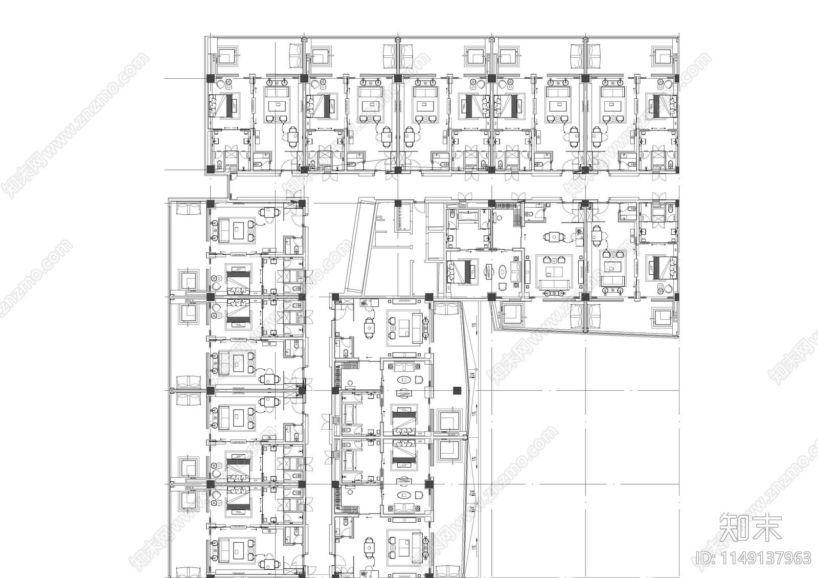 酒店空间平面布置图cad施工图下载【ID:1149137963】