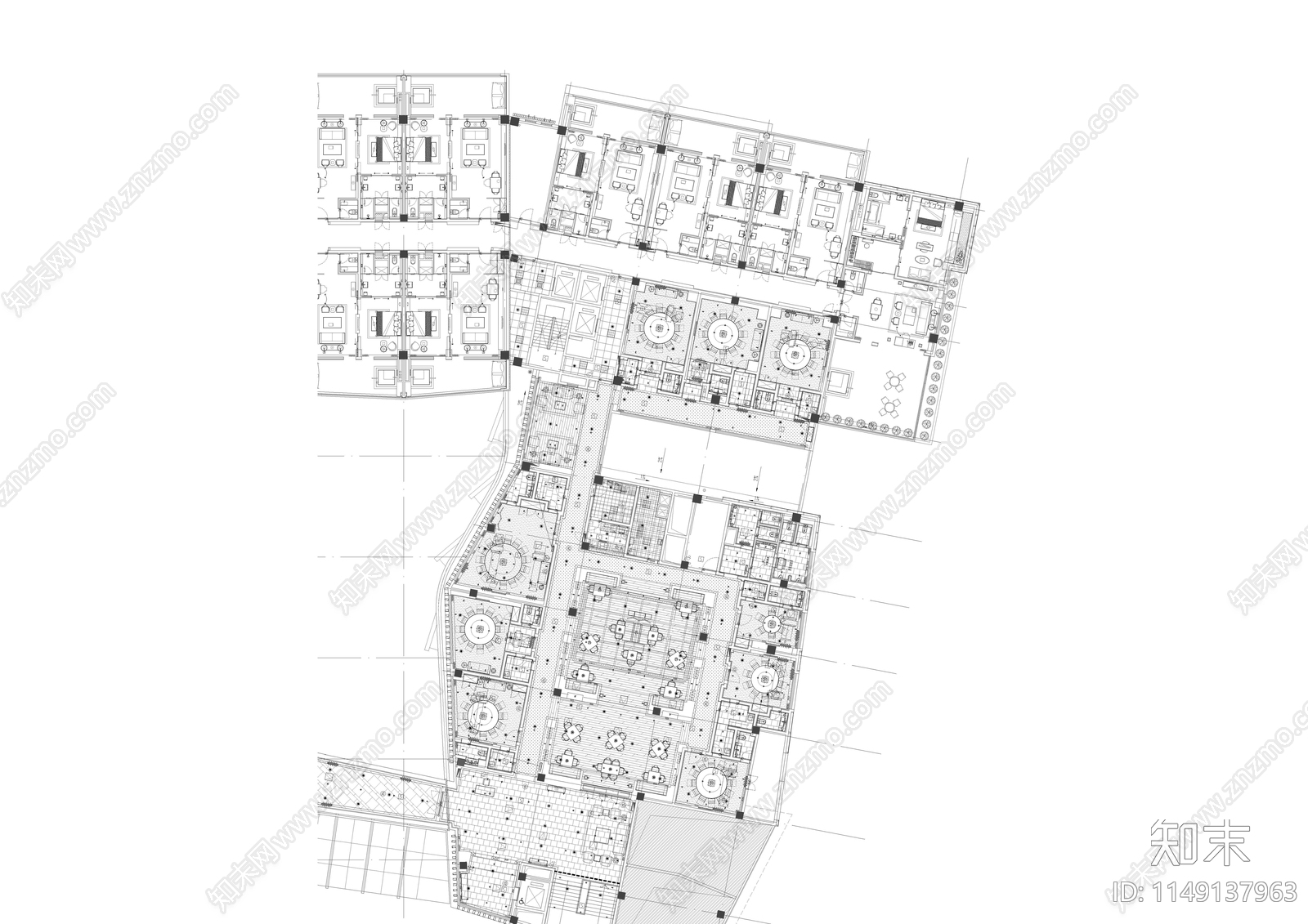 酒店空间平面布置图cad施工图下载【ID:1149137963】