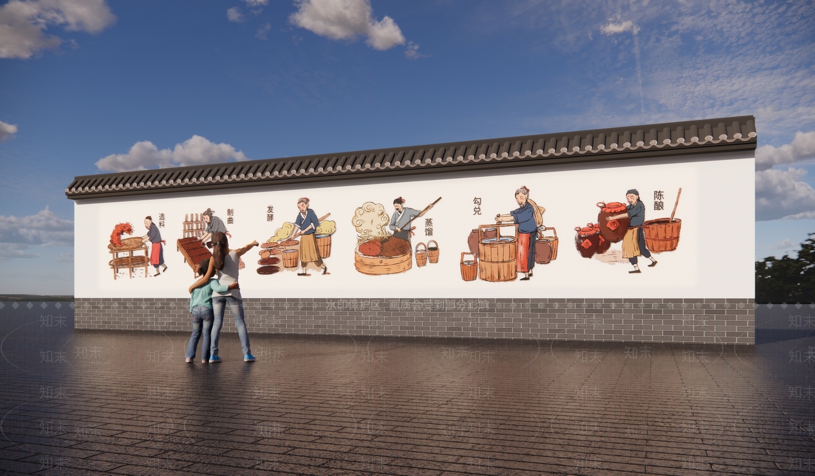 中式酿酒文化手绘墙SU模型下载【ID:1149139686】