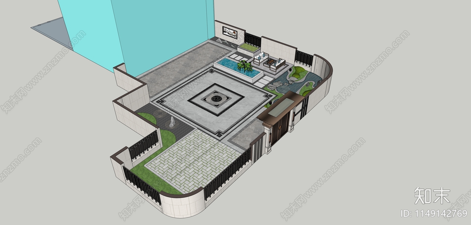 新中式庭院花园SU模型下载【ID:1149142769】