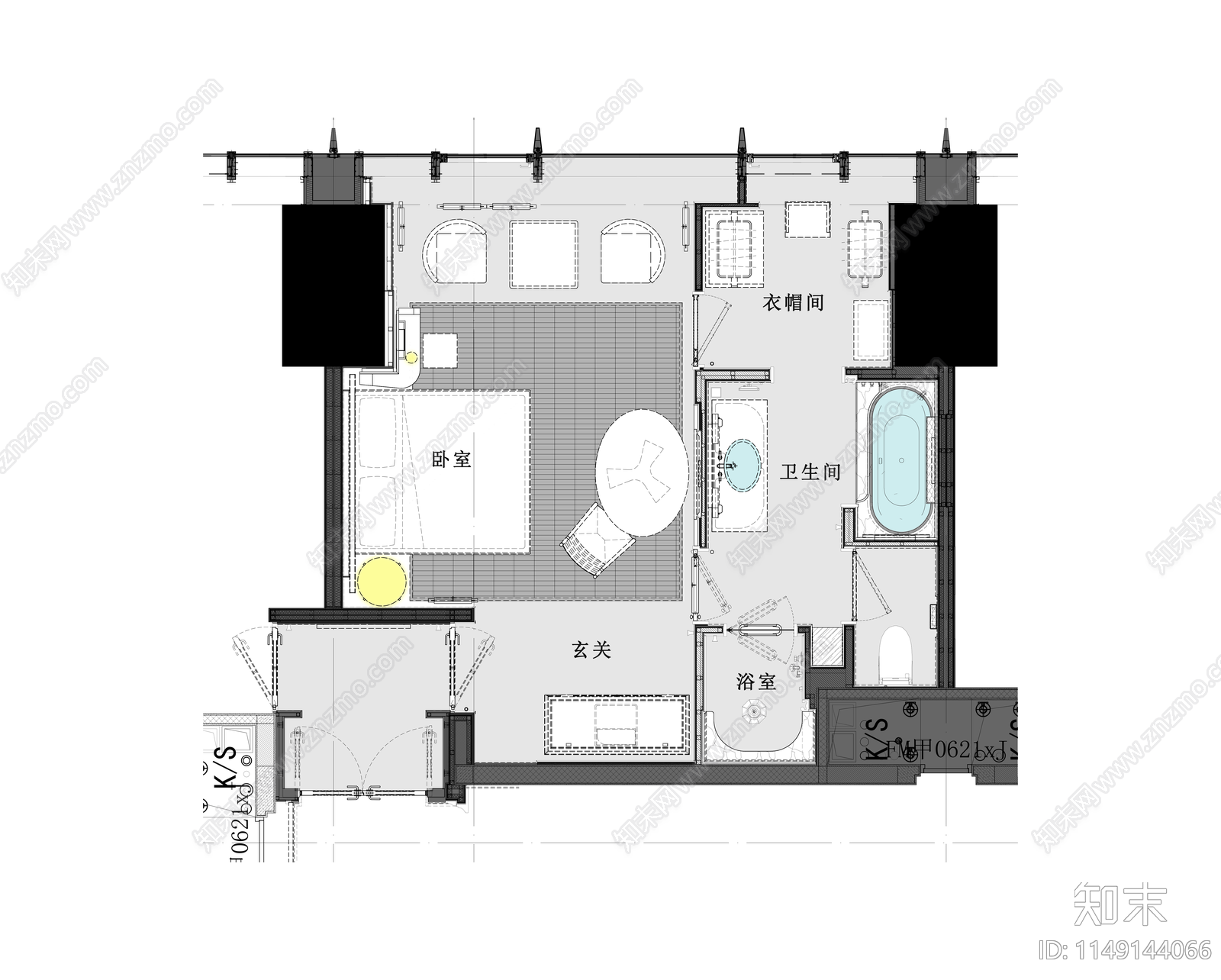 40㎡星级酒店标准大床房室内cad施工图下载【ID:1149144066】