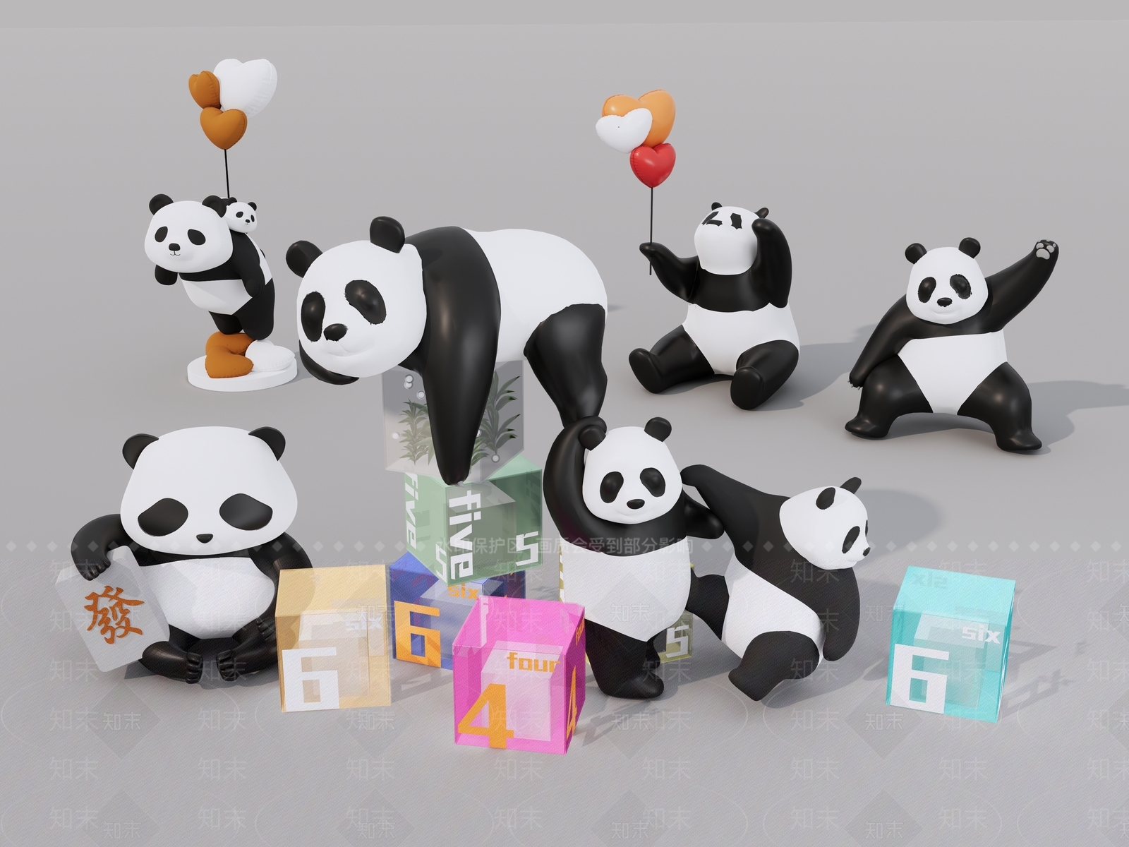 现代熊猫雕塑SU模型下载【ID:1149151955】