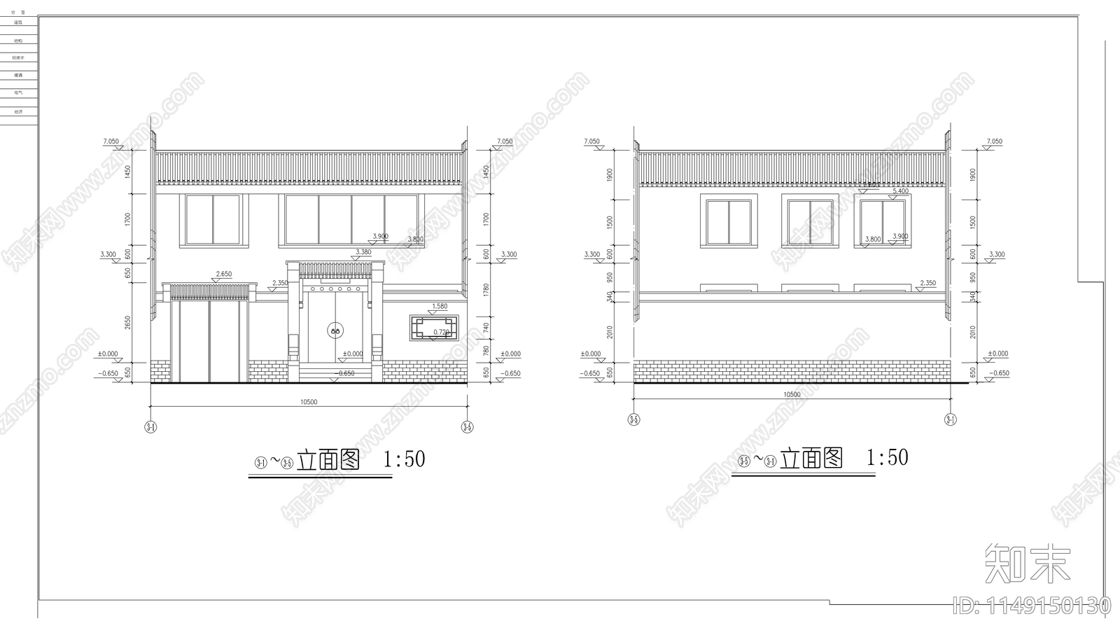 小别院建筑设计cad施工图下载【ID:1149150130】