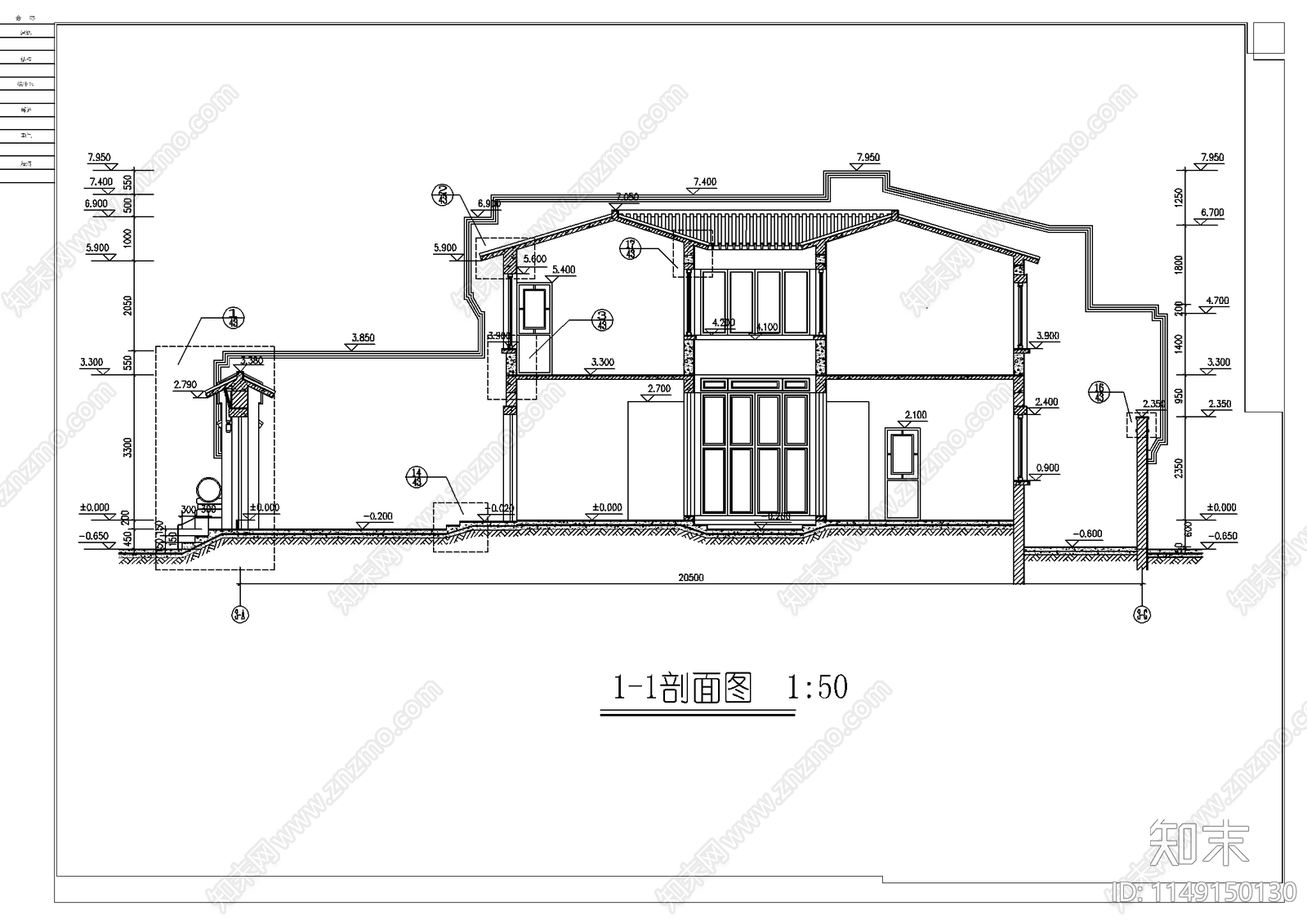 小别院建筑设计cad施工图下载【ID:1149150130】