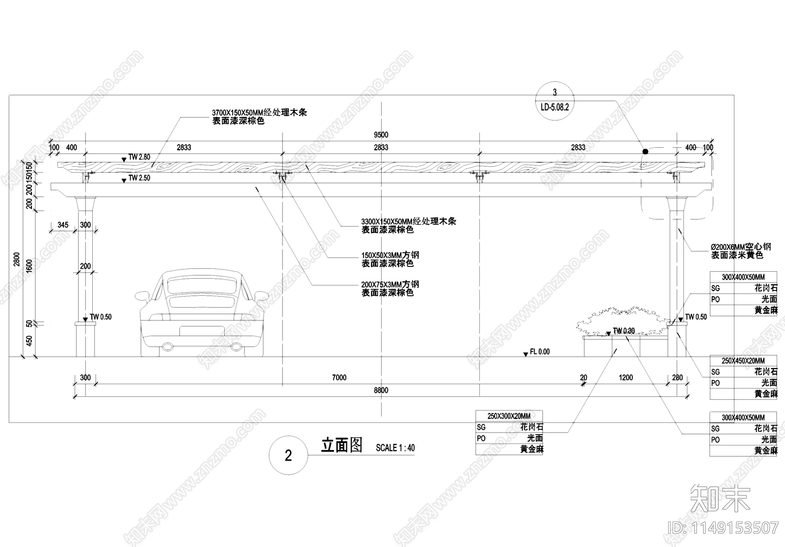 地下车库入口景观廊架节点施工详图cad施工图下载【ID:1149153507】