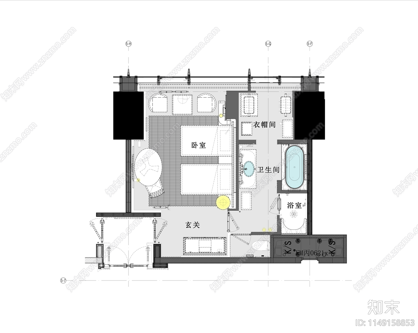 40㎡星级酒店标准双床房施工图下载【ID:1149158853】