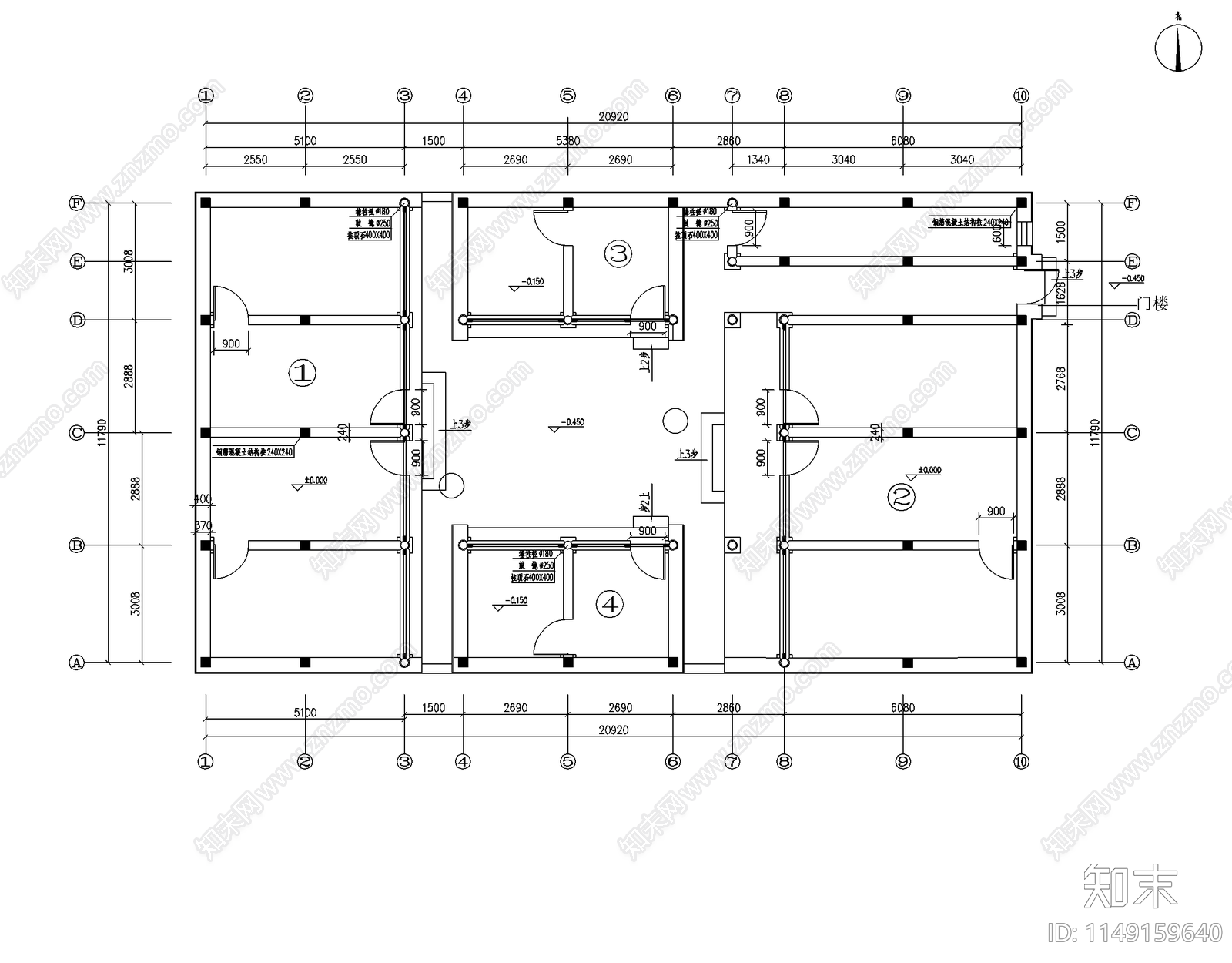 四合院设计cad施工图下载【ID:1149159640】