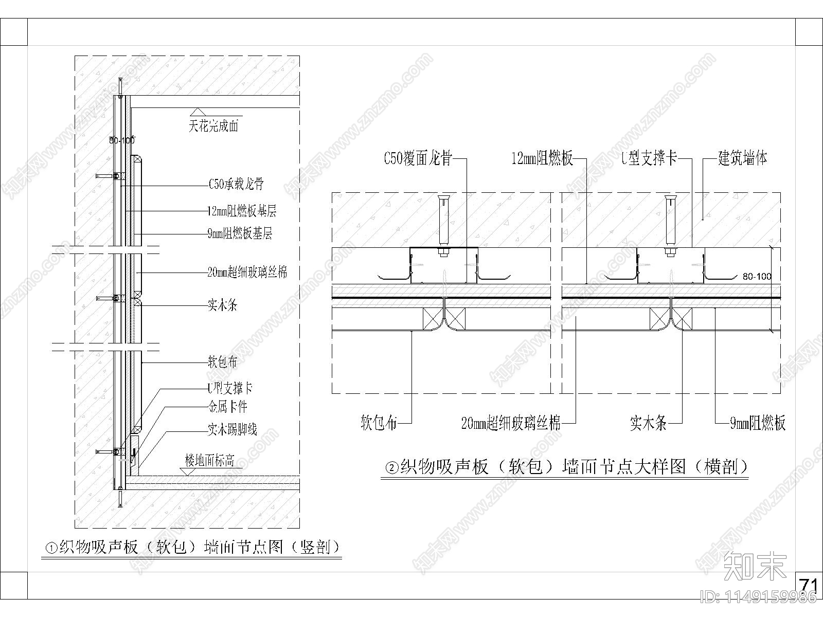 墙面软硬包节点大样施工图下载【ID:1149159986】