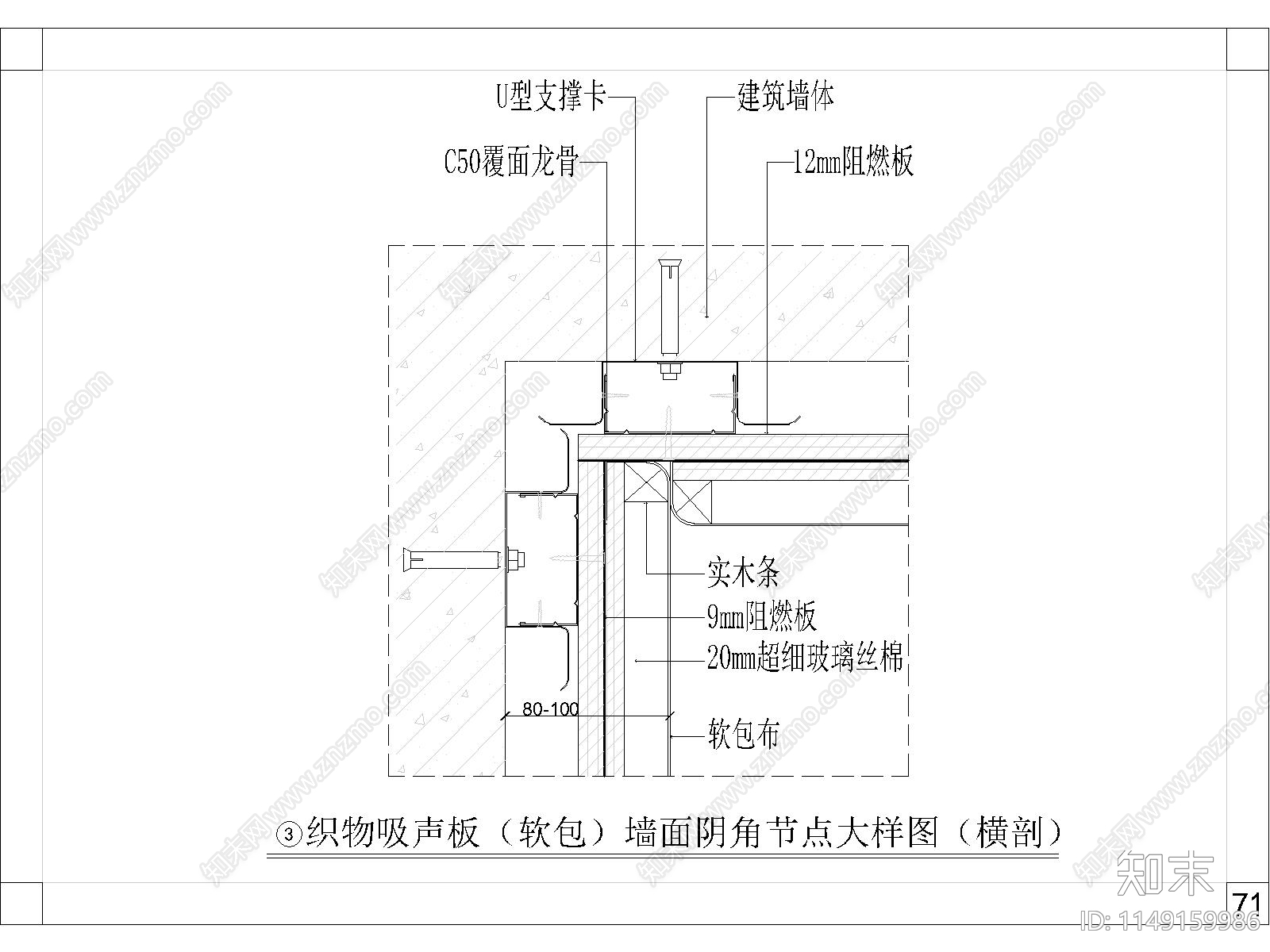 墙面软硬包节点大样施工图下载【ID:1149159986】