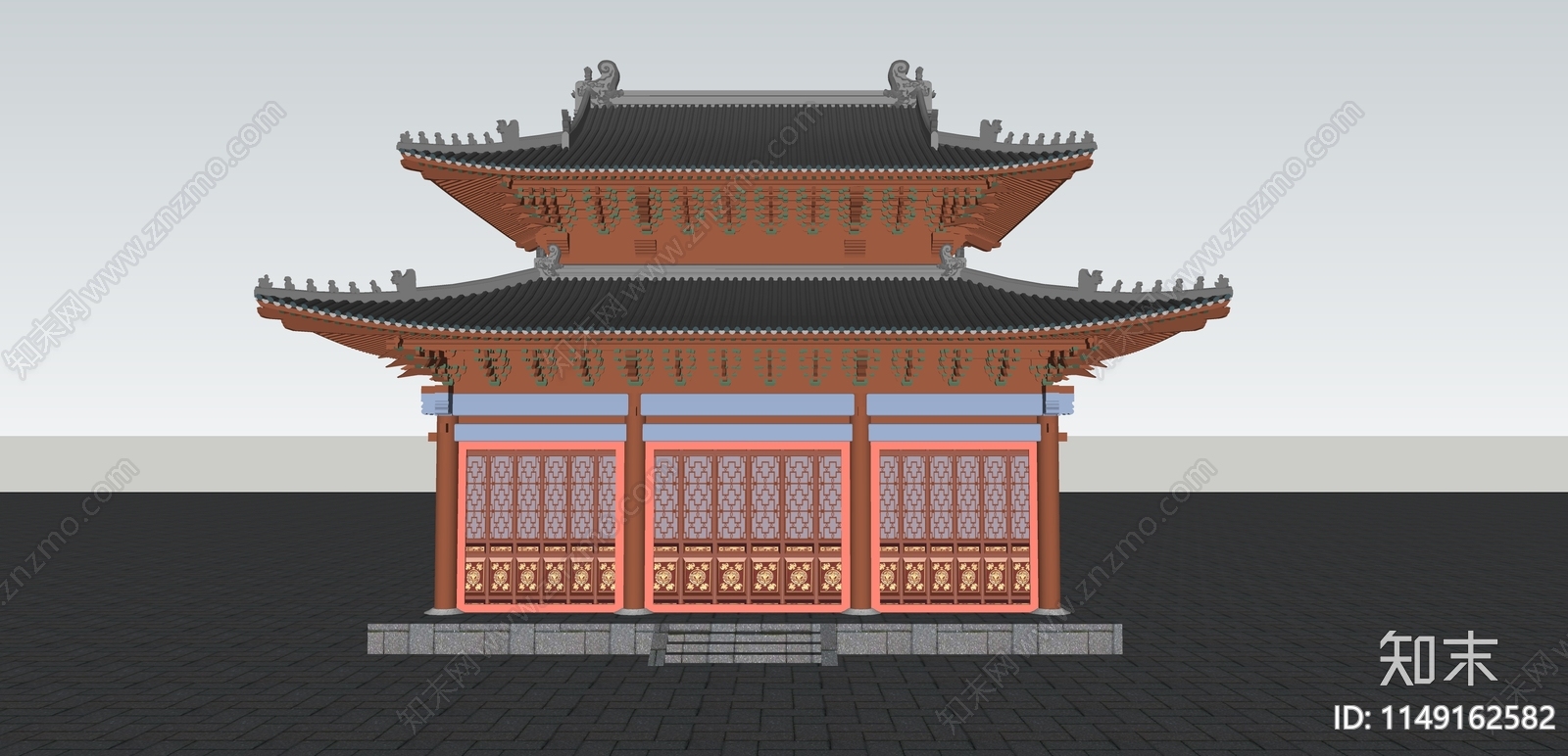 中式风格寺庙建筑SU模型下载【ID:1149162582】