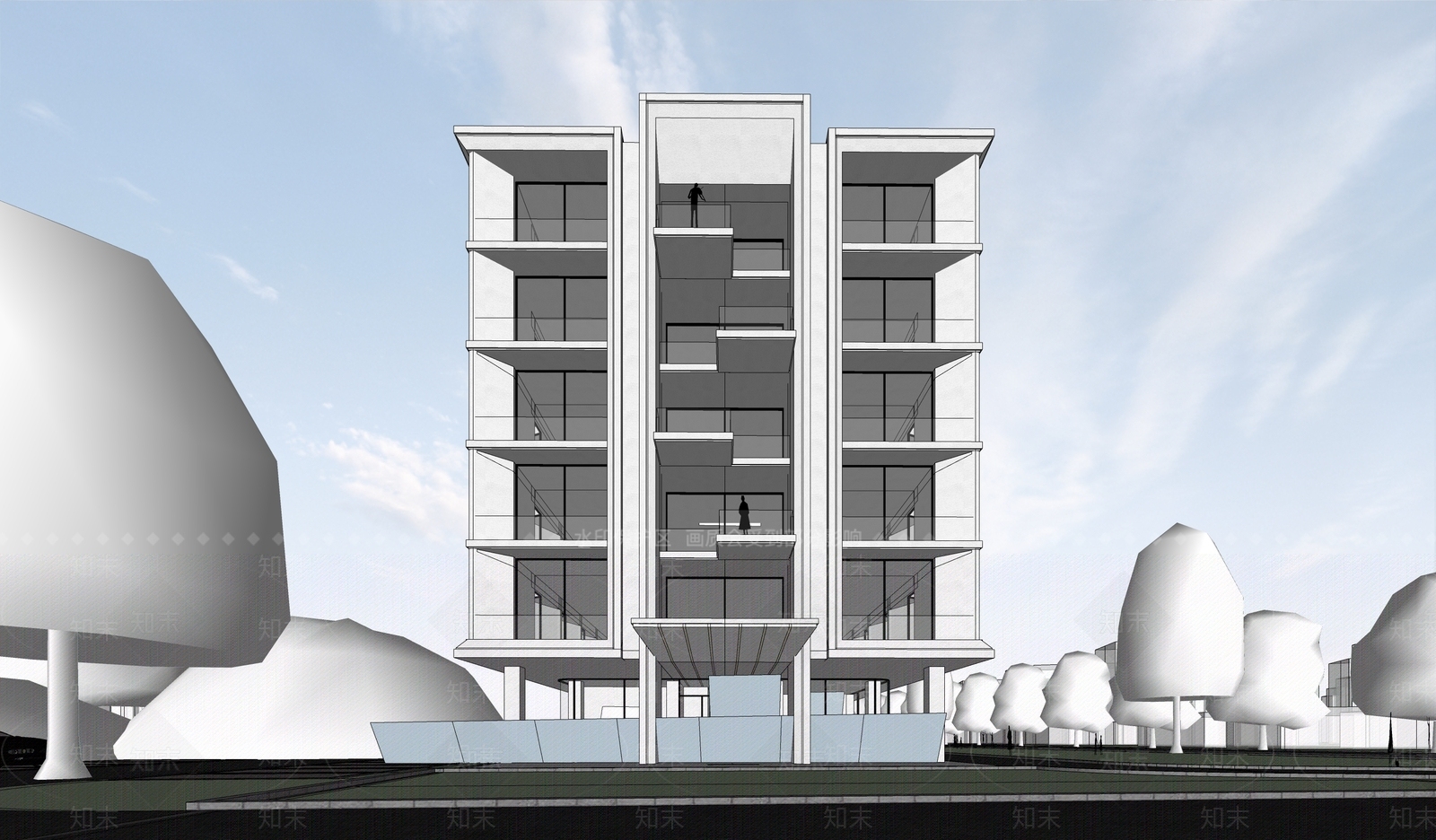 现代展览馆建筑SU模型下载【ID:1149273272】