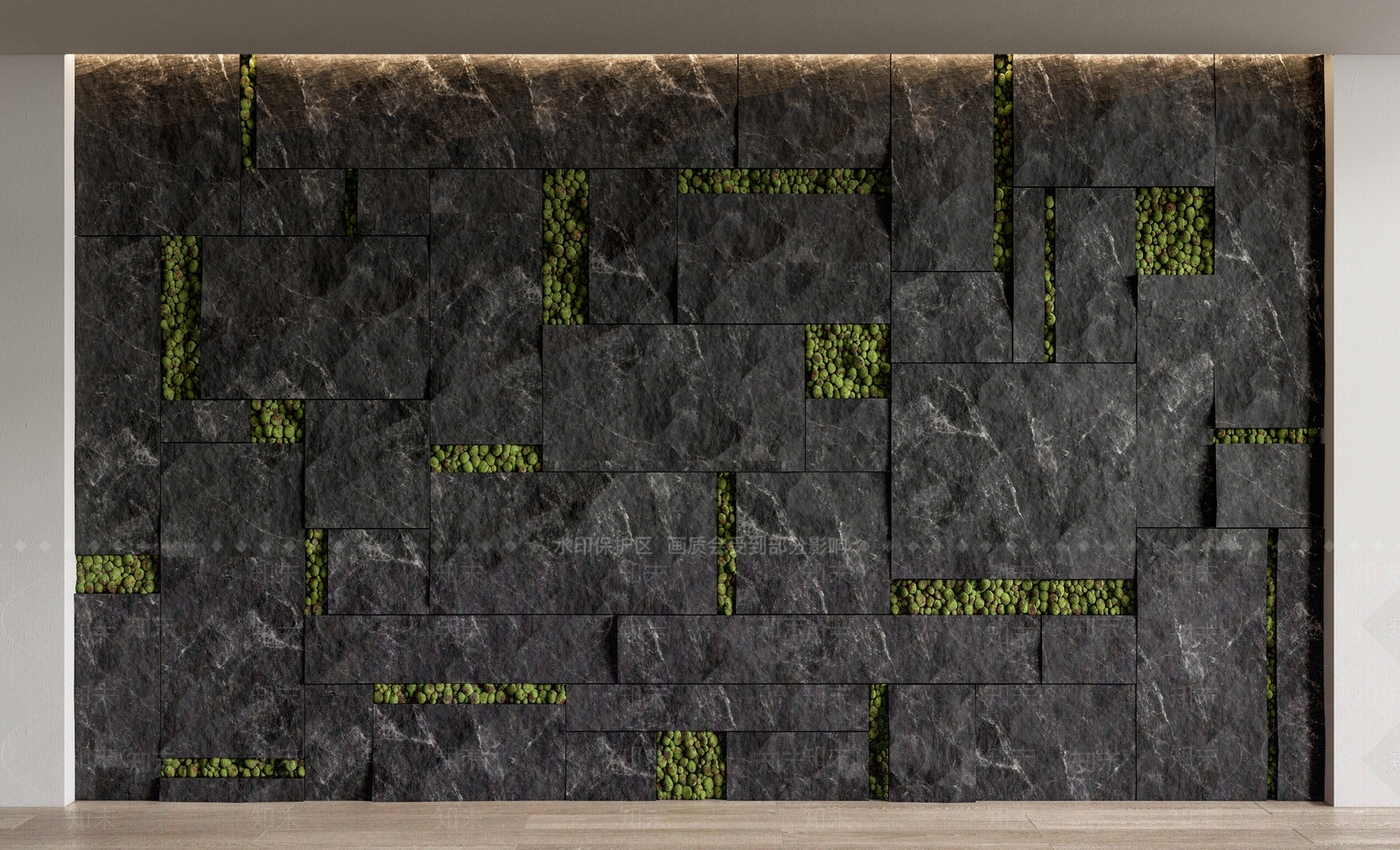 现代毛石绿植背景墙3D模型下载【ID:1149168545】