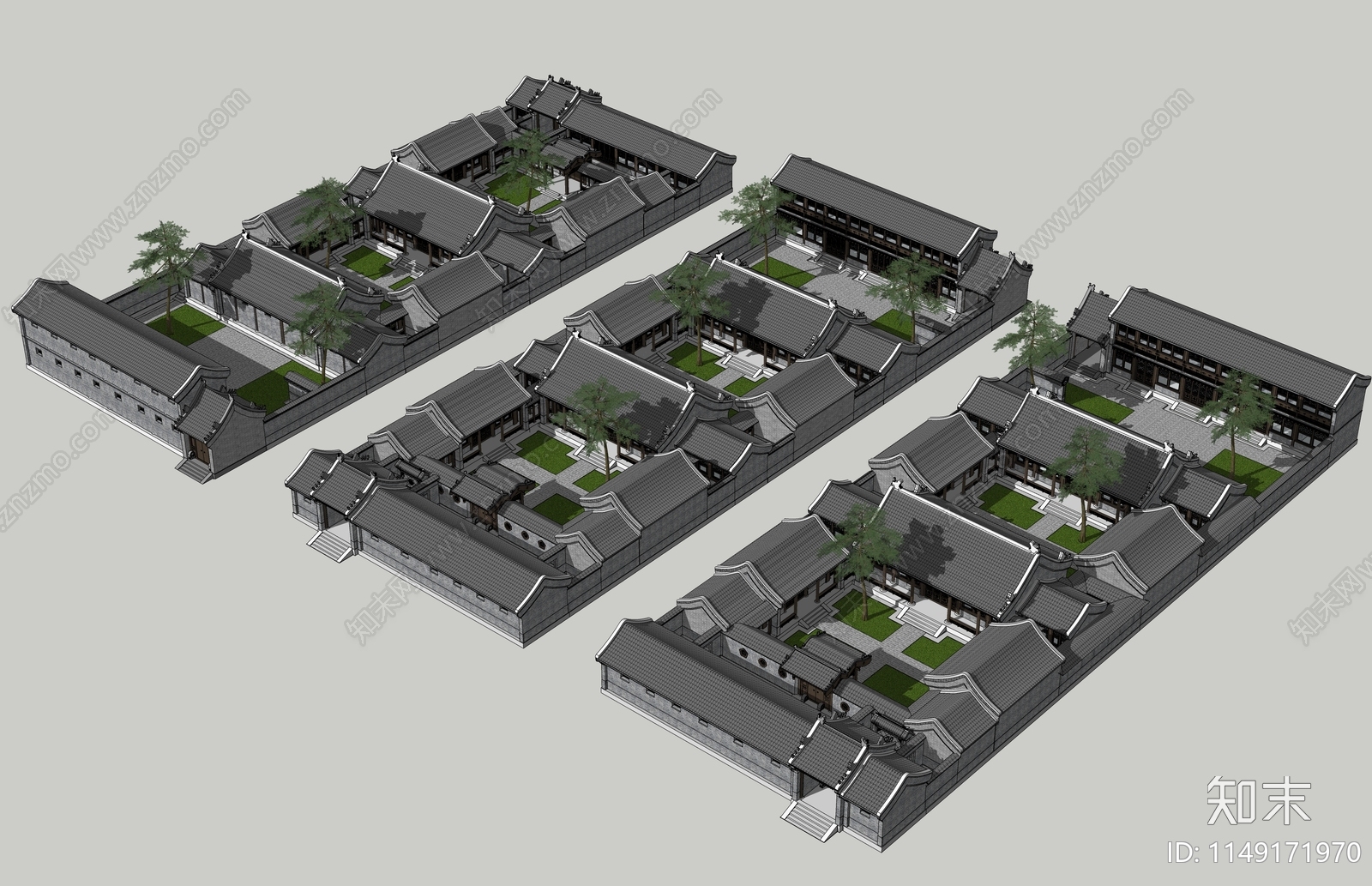 中式四合院SU模型下载【ID:1149171970】