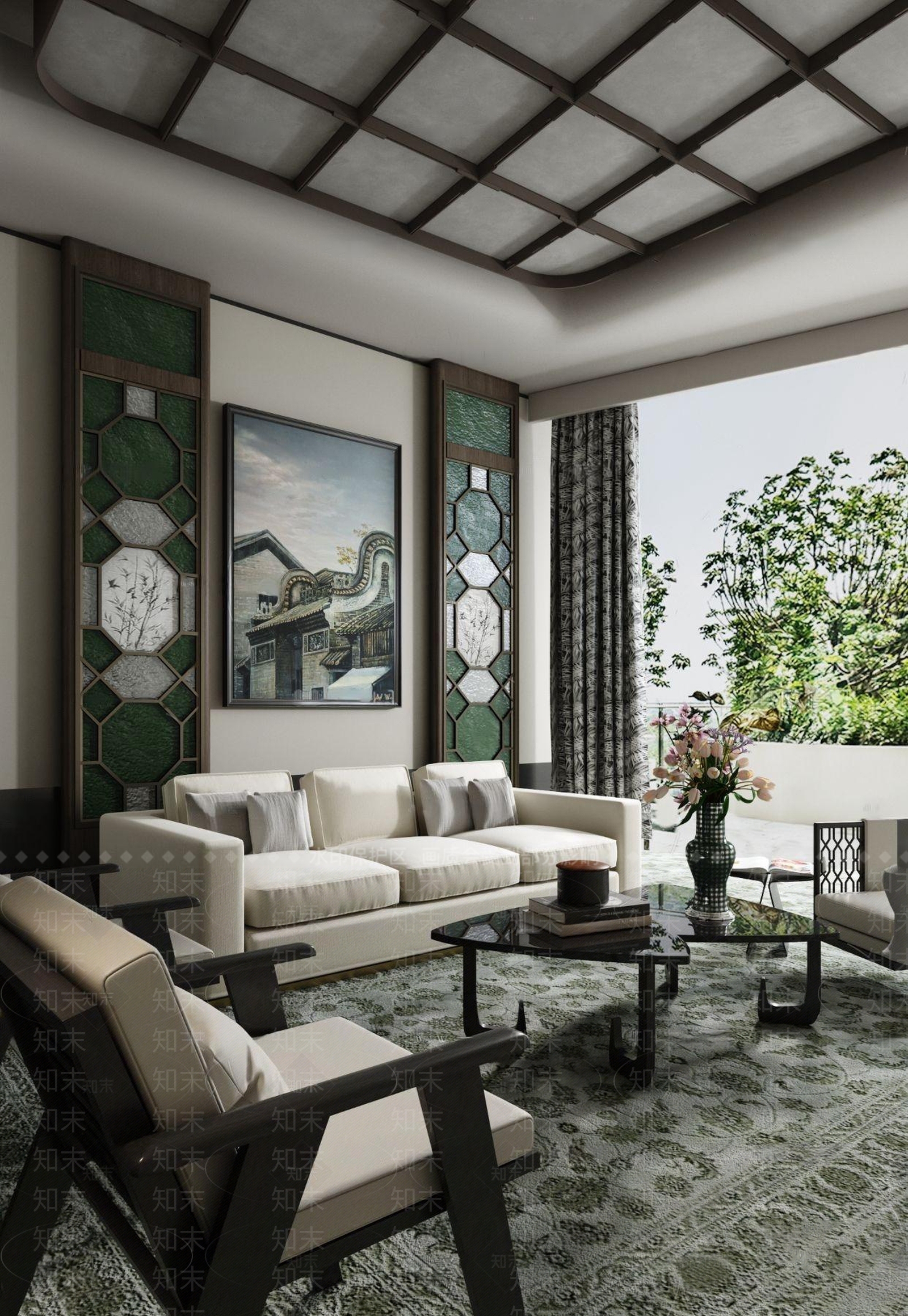 新中式售楼部洽谈室3D模型下载【ID:1149172777】