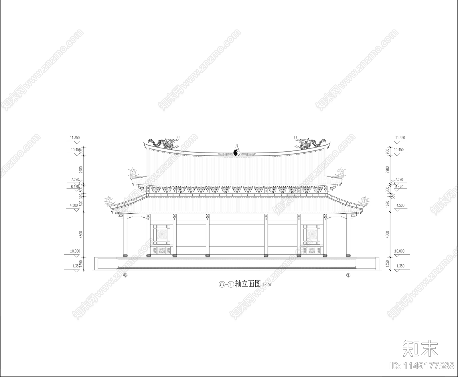 佛殿cad施工图下载【ID:1149177588】