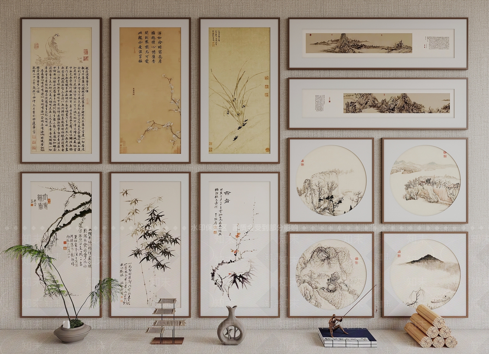 中式装饰画3D模型下载【ID:1149178211】