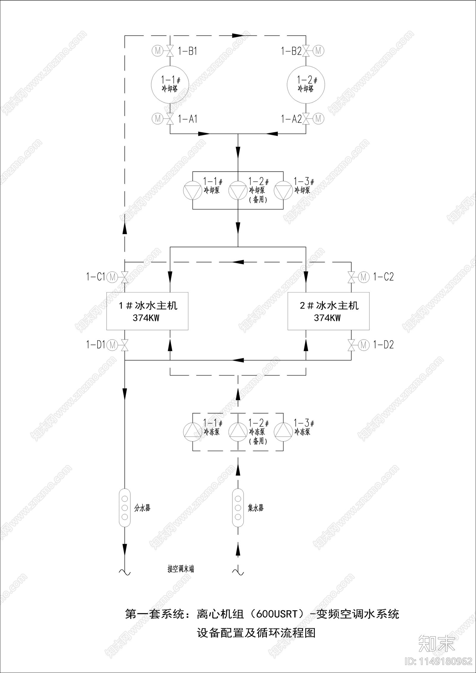 中央空调水系统配电及控制原理图cad施工图下载【ID:1149180962】