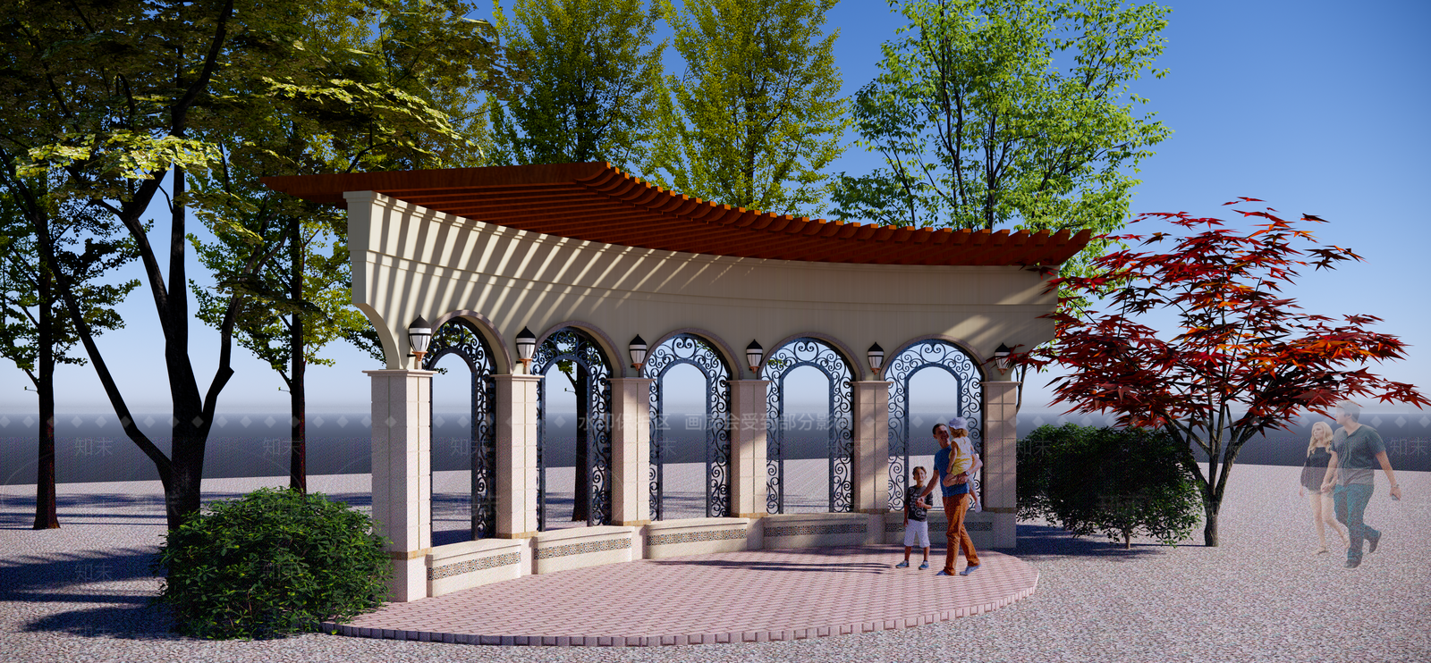 欧式景观弧形廊架SU模型下载【ID:1149182179】