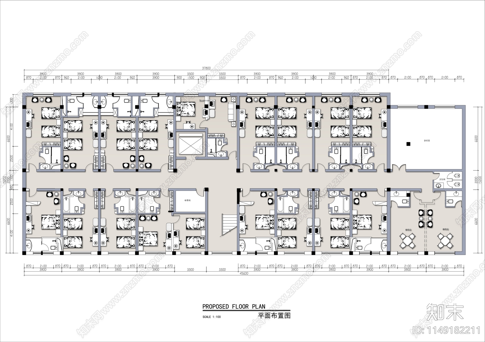 旅馆客房平面布置图施工图下载【ID:1149182211】