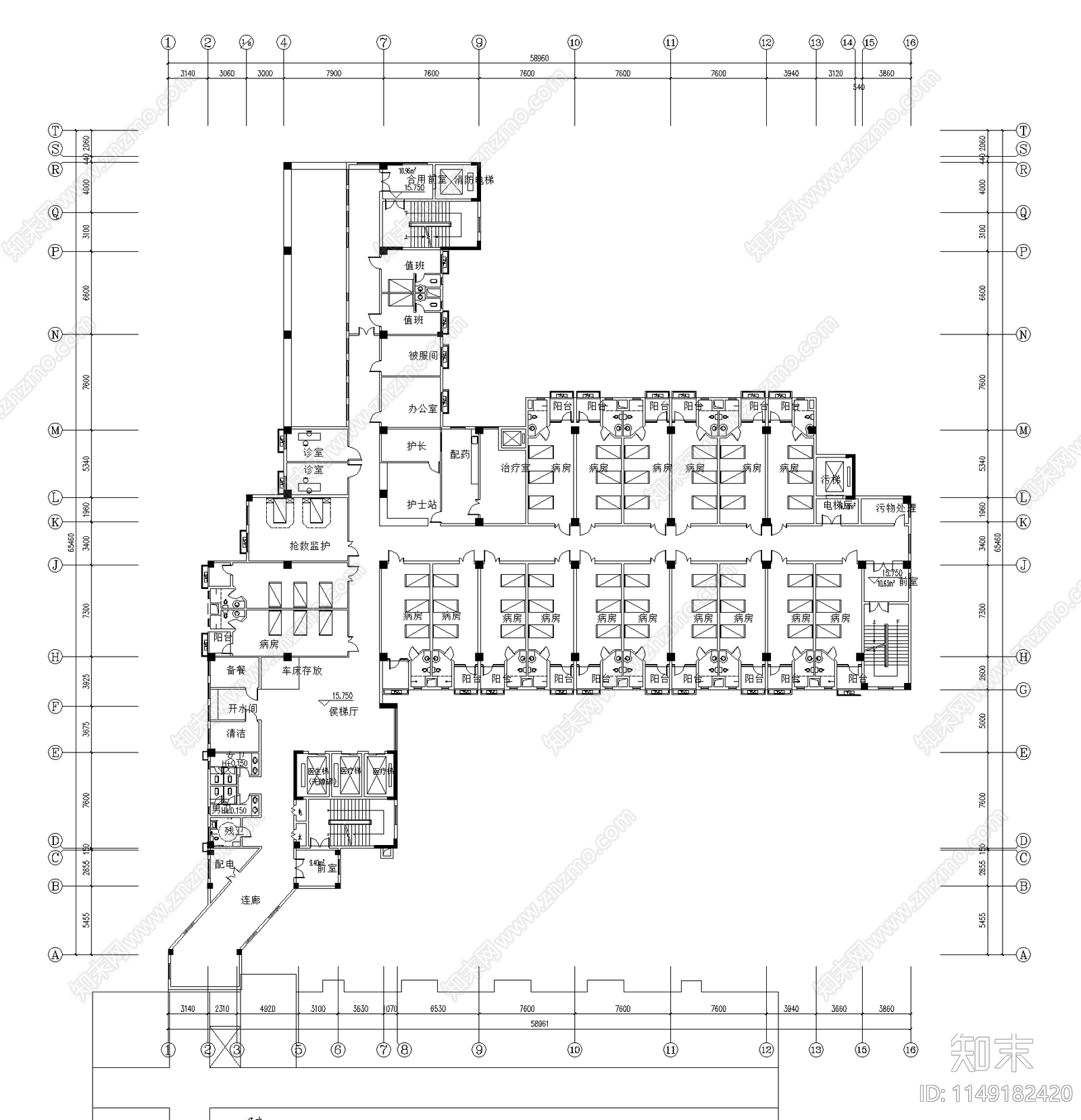 某市中心医院住院楼方案平面图施工图下载【ID:1149182420】