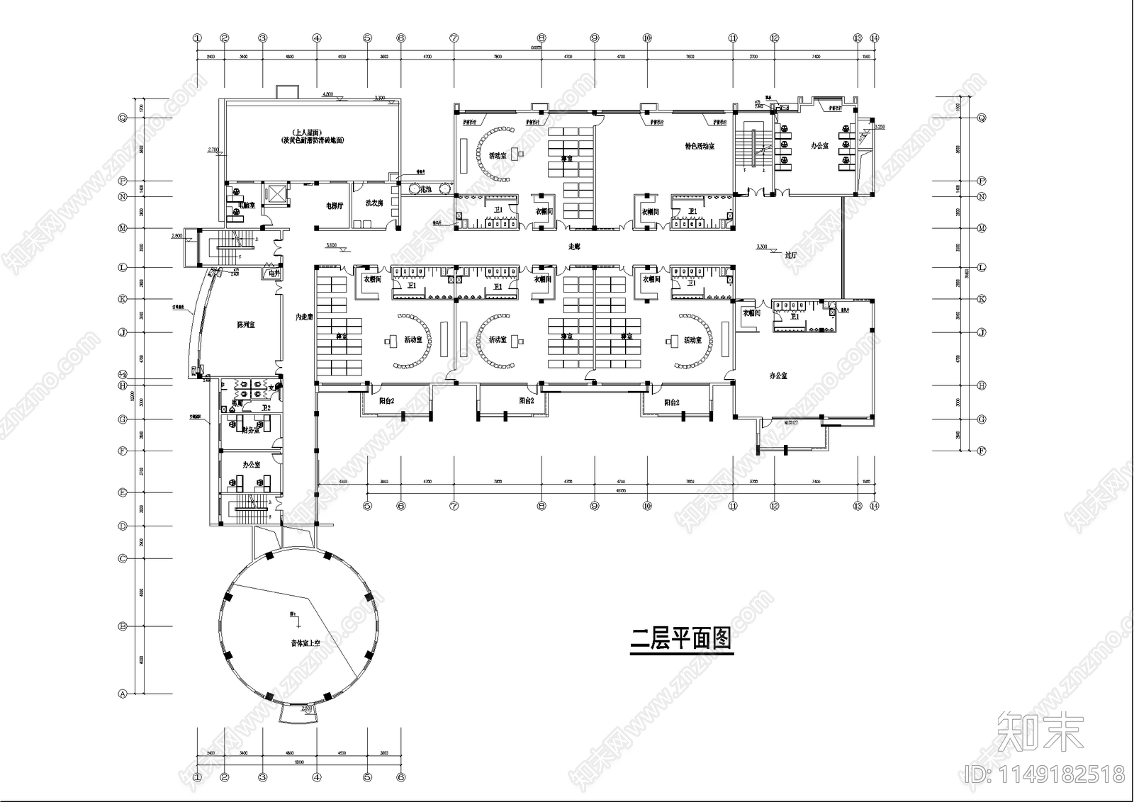 12班幼儿园建筑方案平面图cad施工图下载【ID:1149182518】